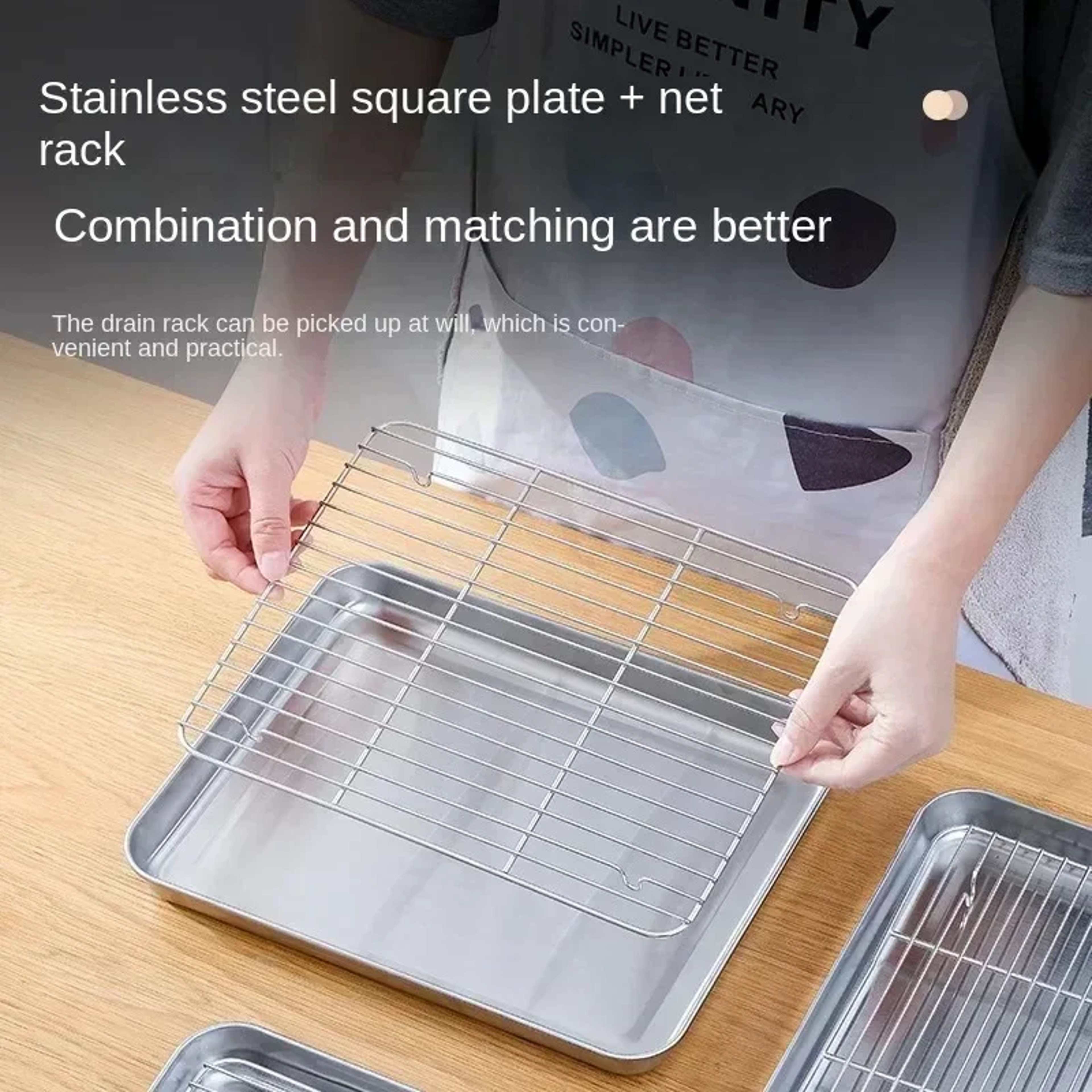 Stainless Steel Baking Pan Tray with Wire Rack, Cake Baking BBQ Pan Tray Plate for Oven, Brownie Rack, Cooking, Roasting – view 4