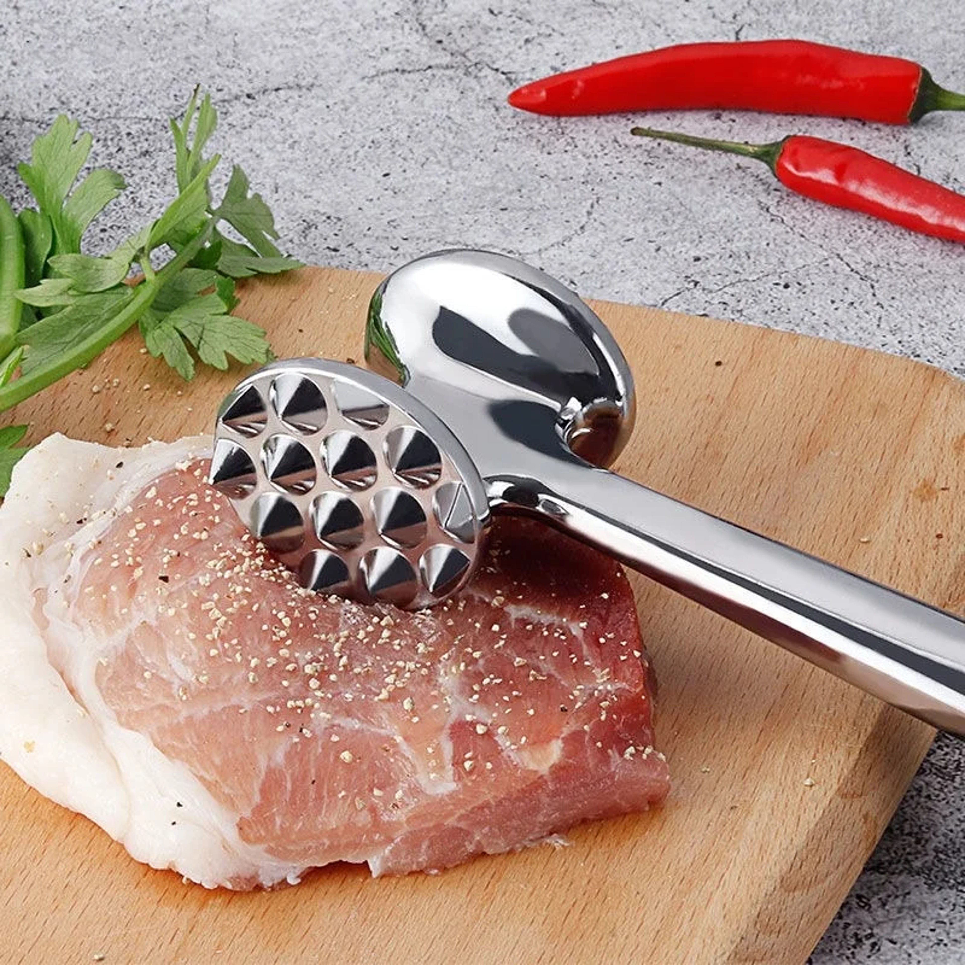 Double-Sided Loose Meat Hammer, Zinc Alloy Tendon Breaker, Patting Pork Meat Hammer, Pork Steak Fluffy Hammer, Kitchen – view 4