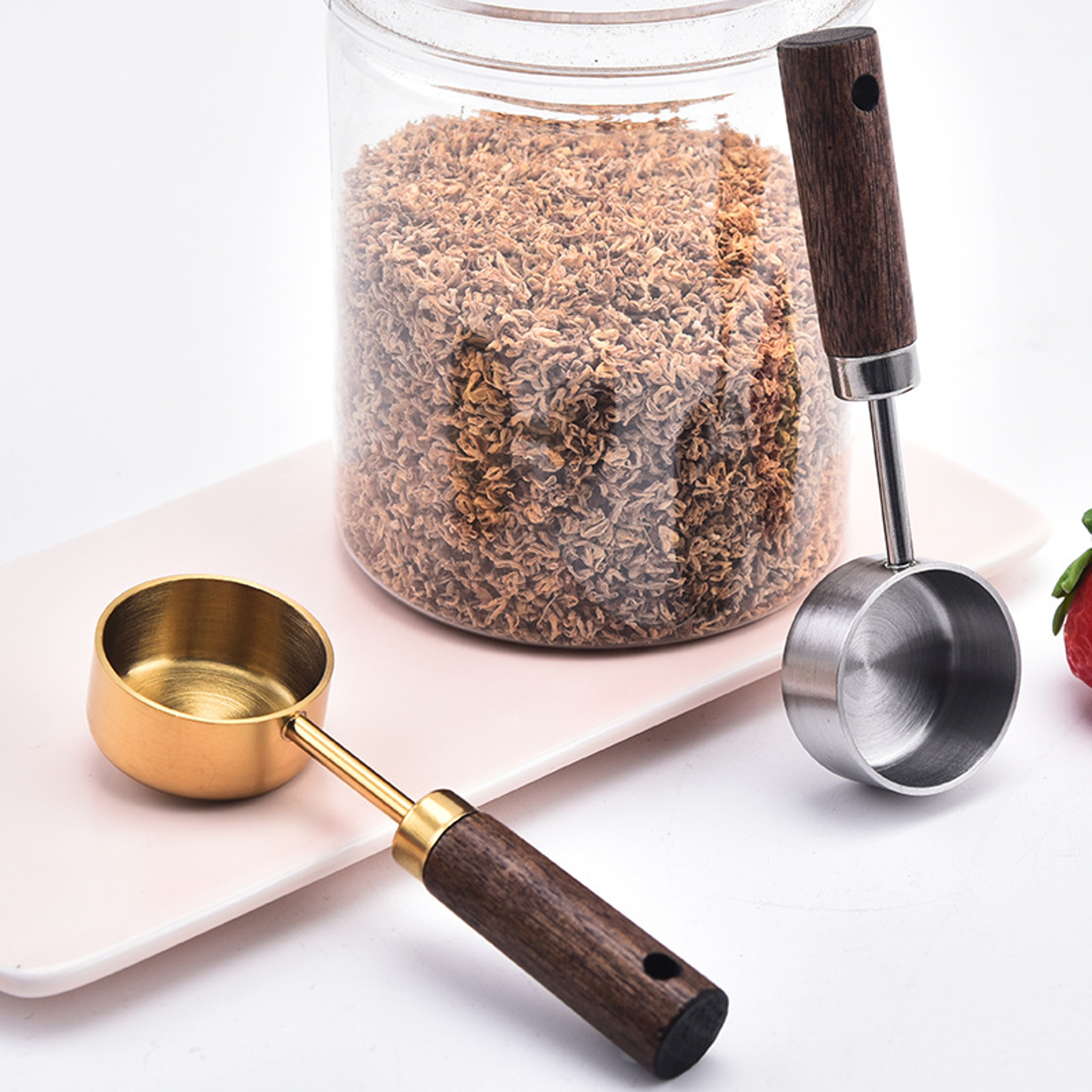 Stainless Steel Measuring Spoon With Wood Handle Tablespoon Coffee Scoop Sugar Powder Coffee Bean M 1
