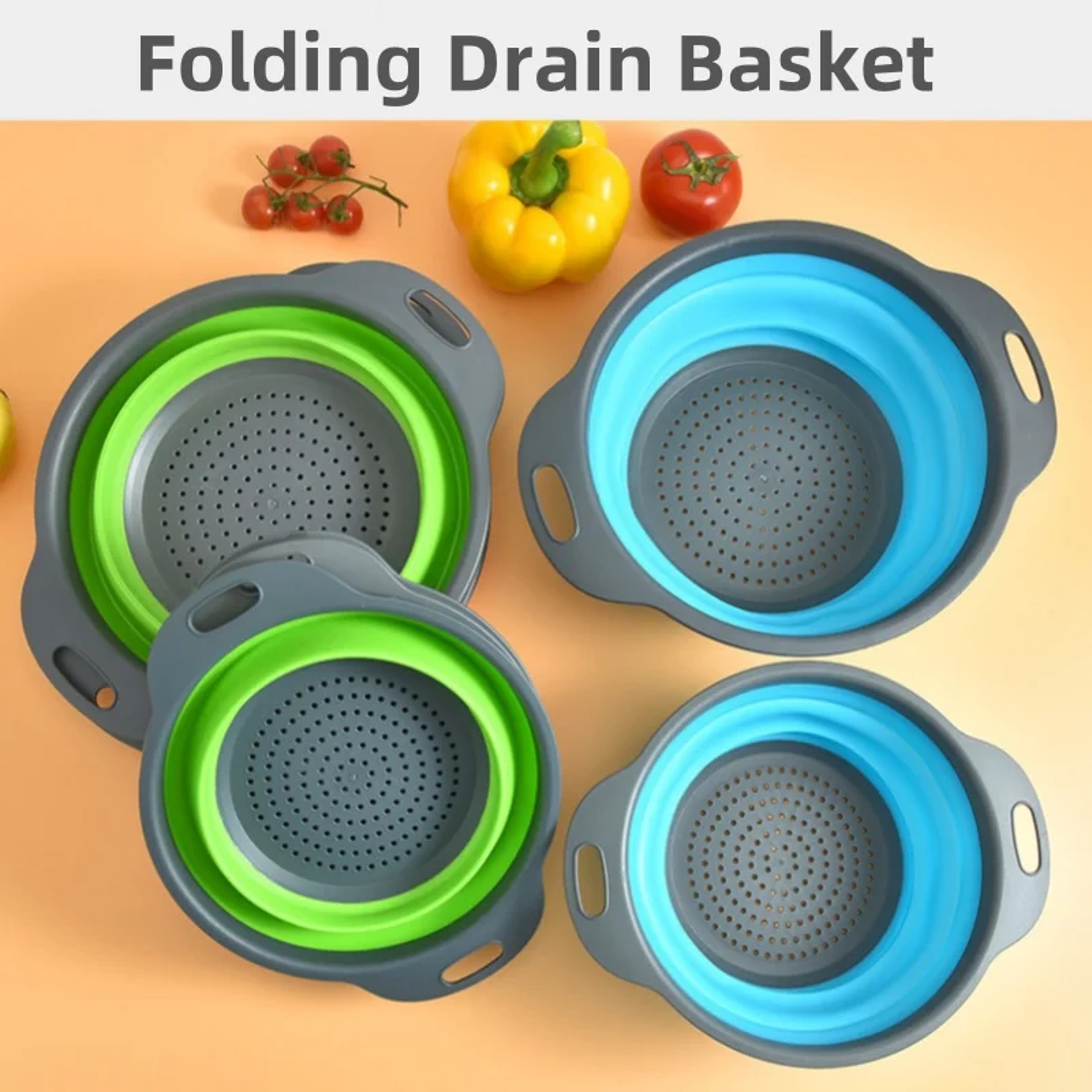 Round Folding Drain Basket Fruit Vegetable Washing Basket Foldable Strainer Colander Collapsible Dr