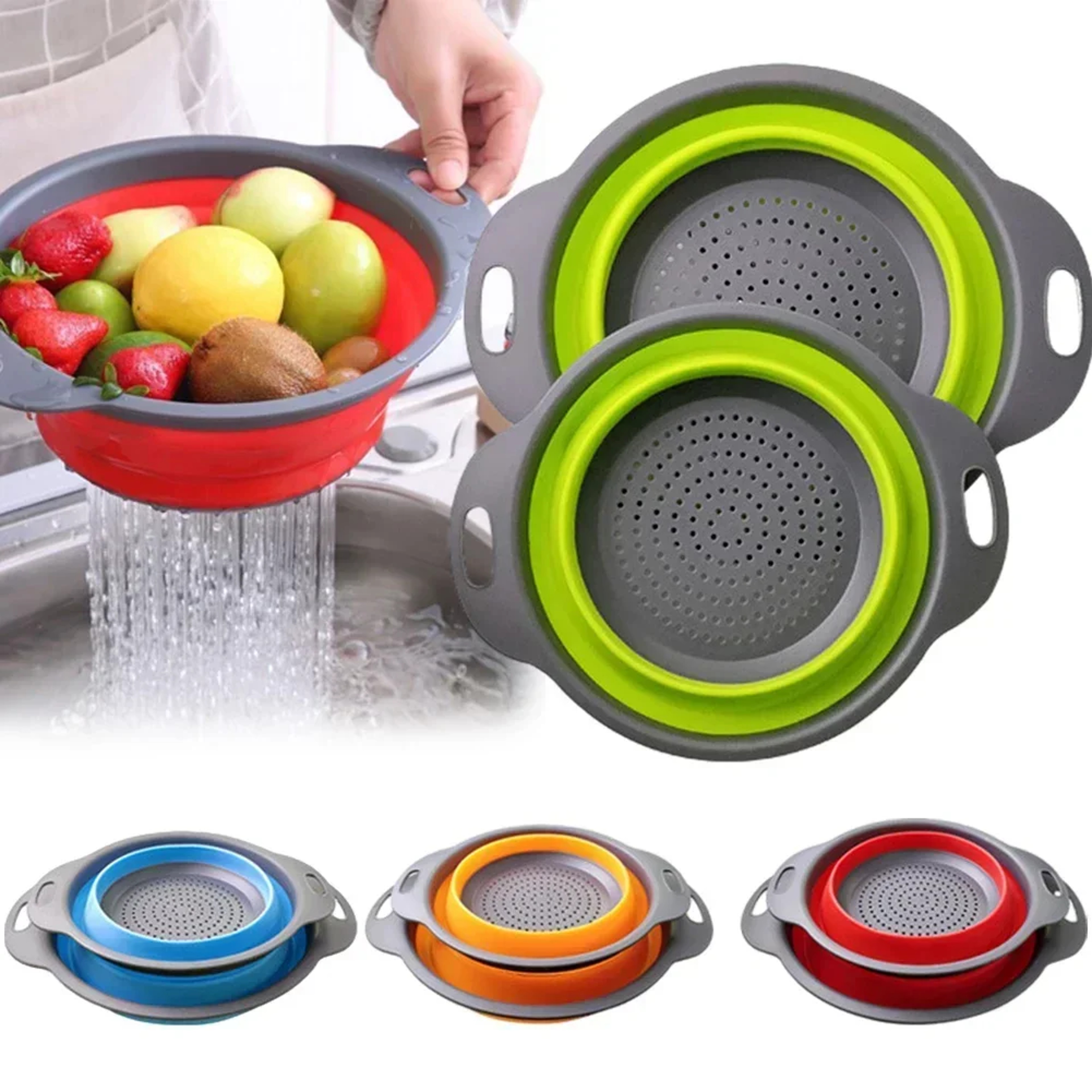 Round Folding Drain Basket Fruit Vegetable Washing Basket Foldable Strainer Colander Collapsible Dr