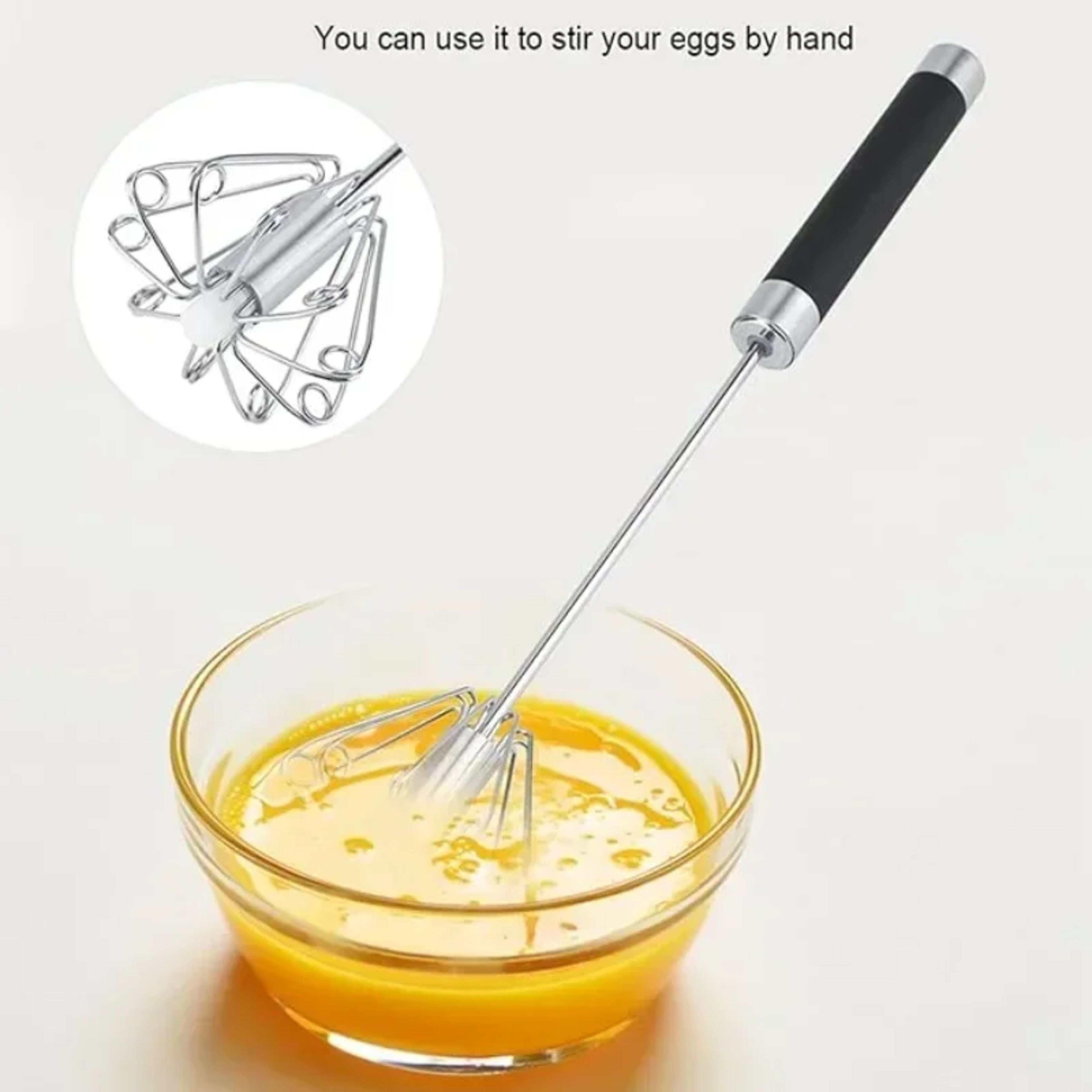 Rubber Semi-automatic Egg Beater, Rotatable Stainless Steel Kitchen Mixer, Manual Whisk for Egg Beating, Whipping, Milk – view 5