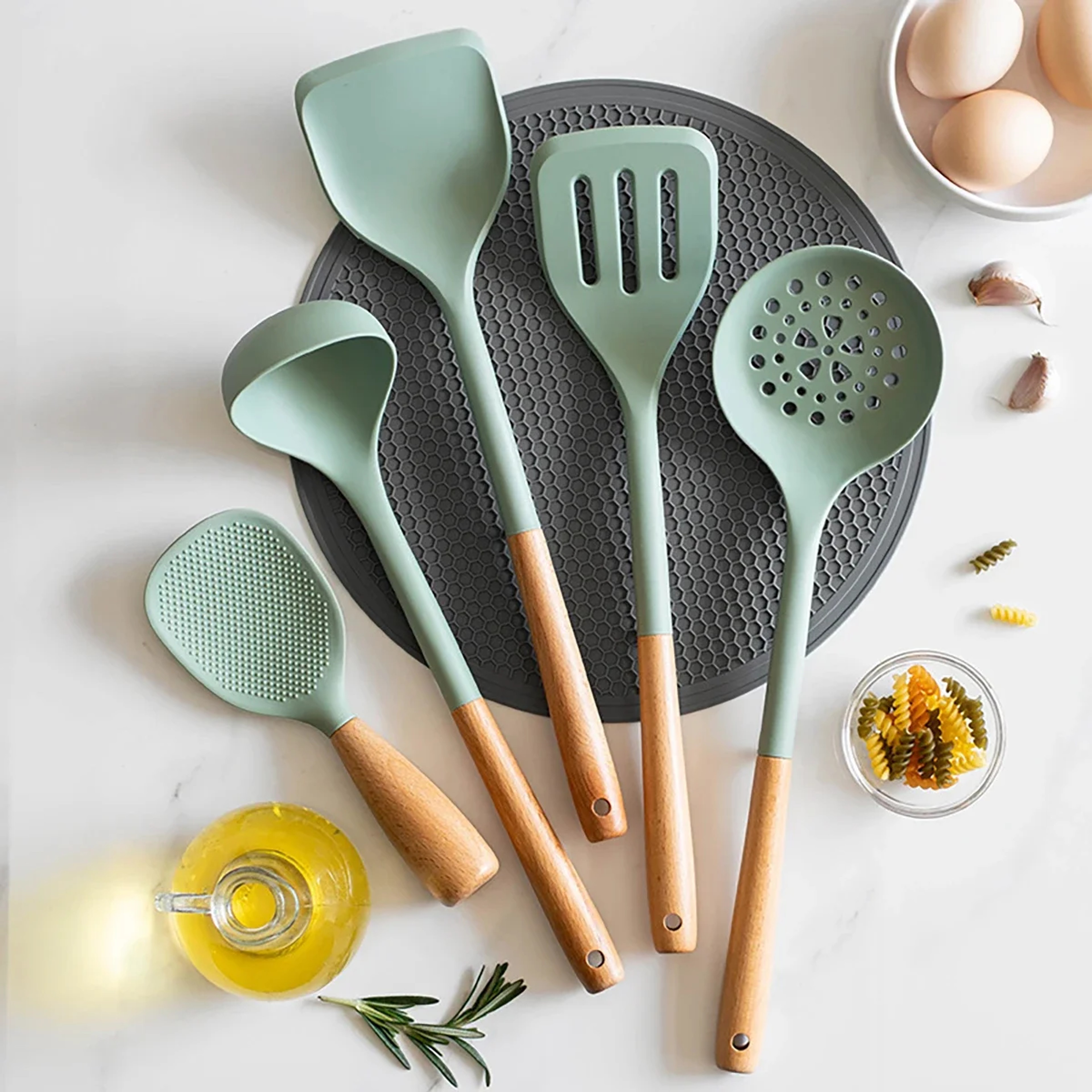 Silicone Spatula For Non Stick Pan Wooden Handle Heatresistant Silicone Cooking Spoon Kitchen Tool  0
