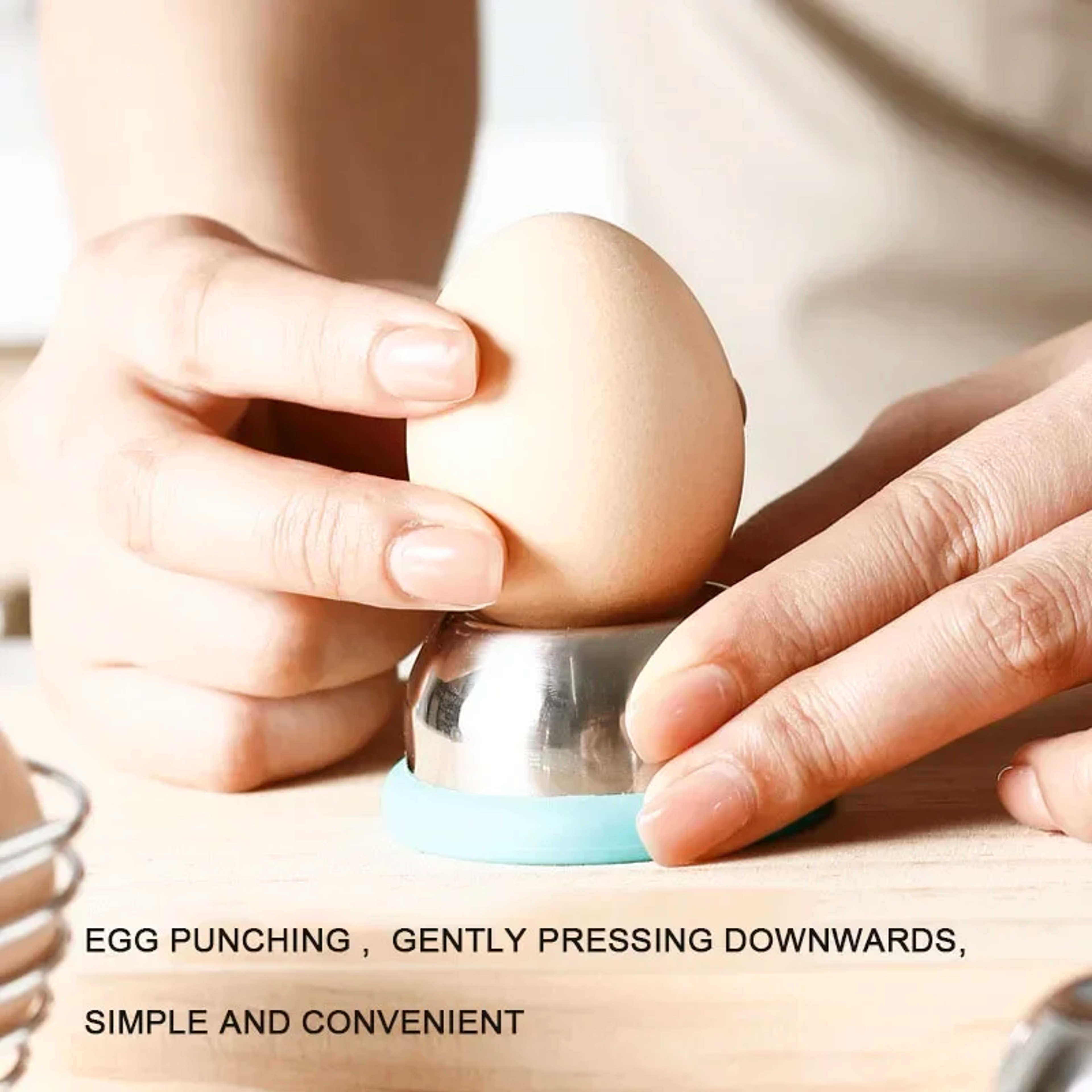 Stainless Steel Needle Egg Maker, Plastic Base Manual Boiled Egg Punching Machine, Kitchen Small Tool, Egg Pricker Whisk – view 3