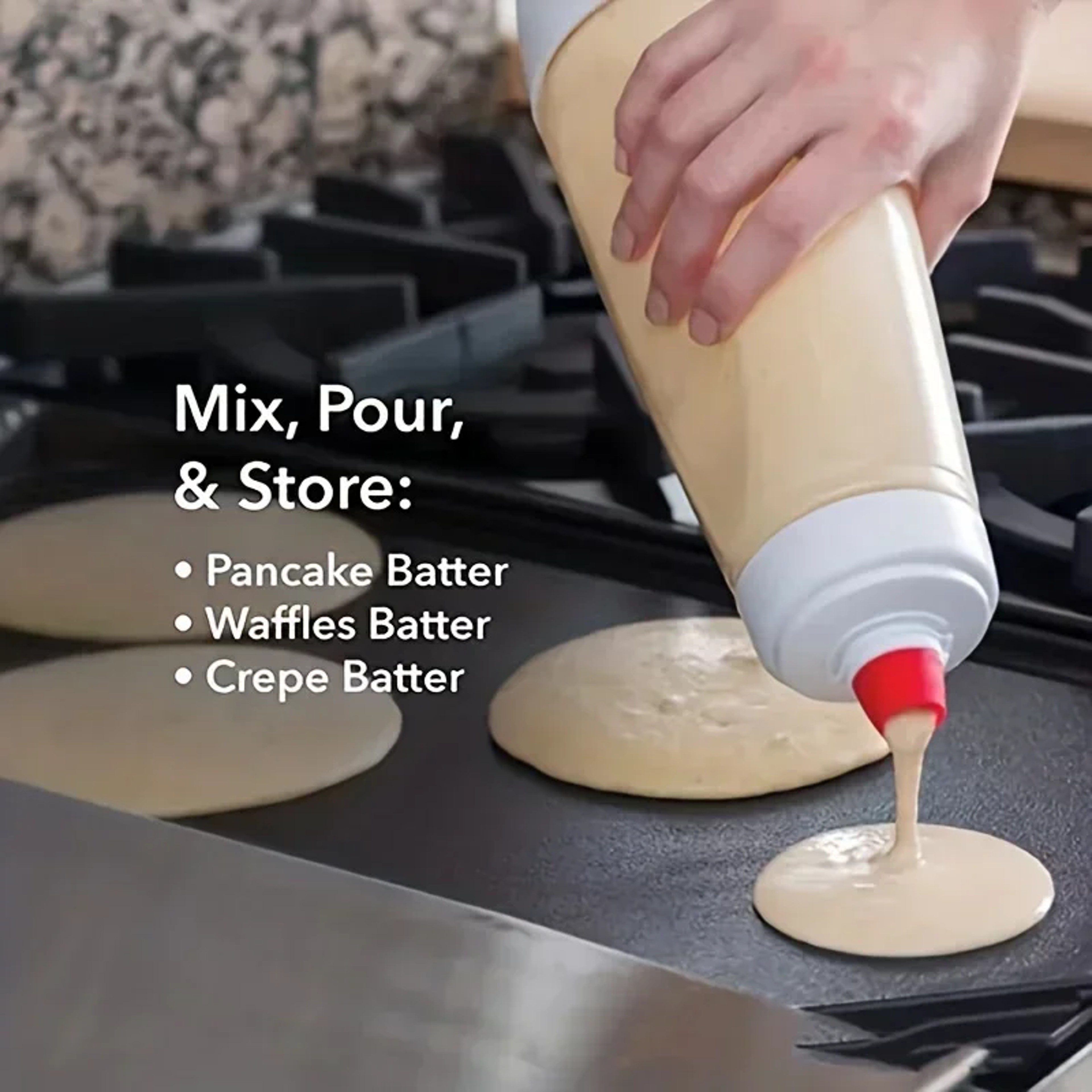 Handheld Pancake Batter Mixer Bottle With Measurement Marks Cream Whisk Blender Ball Dispenser Waff 2