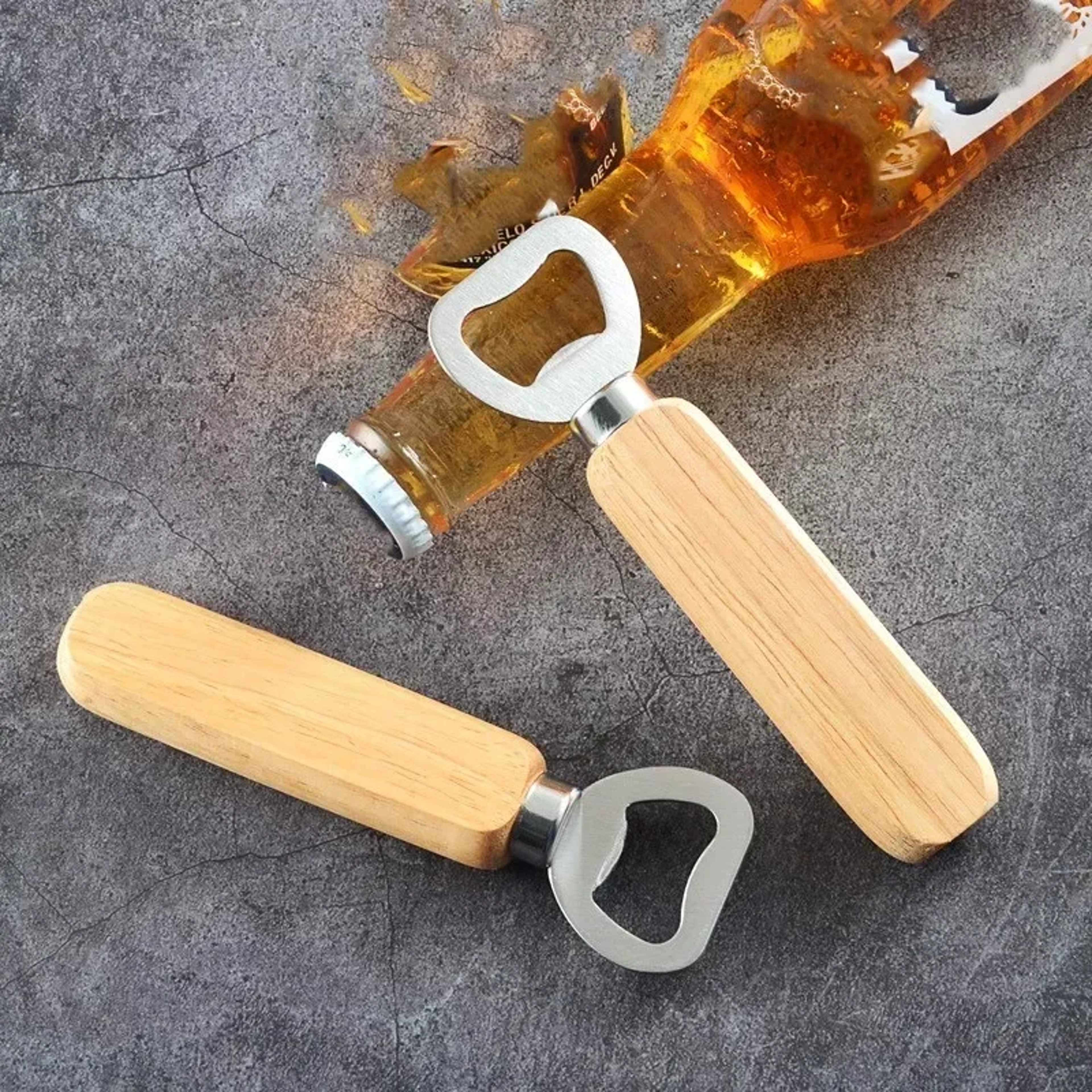 Popular Beer Bottle Opener With Thickened Stainless Steel Wooden Handle For Alcoholic Nonalcoholic  3