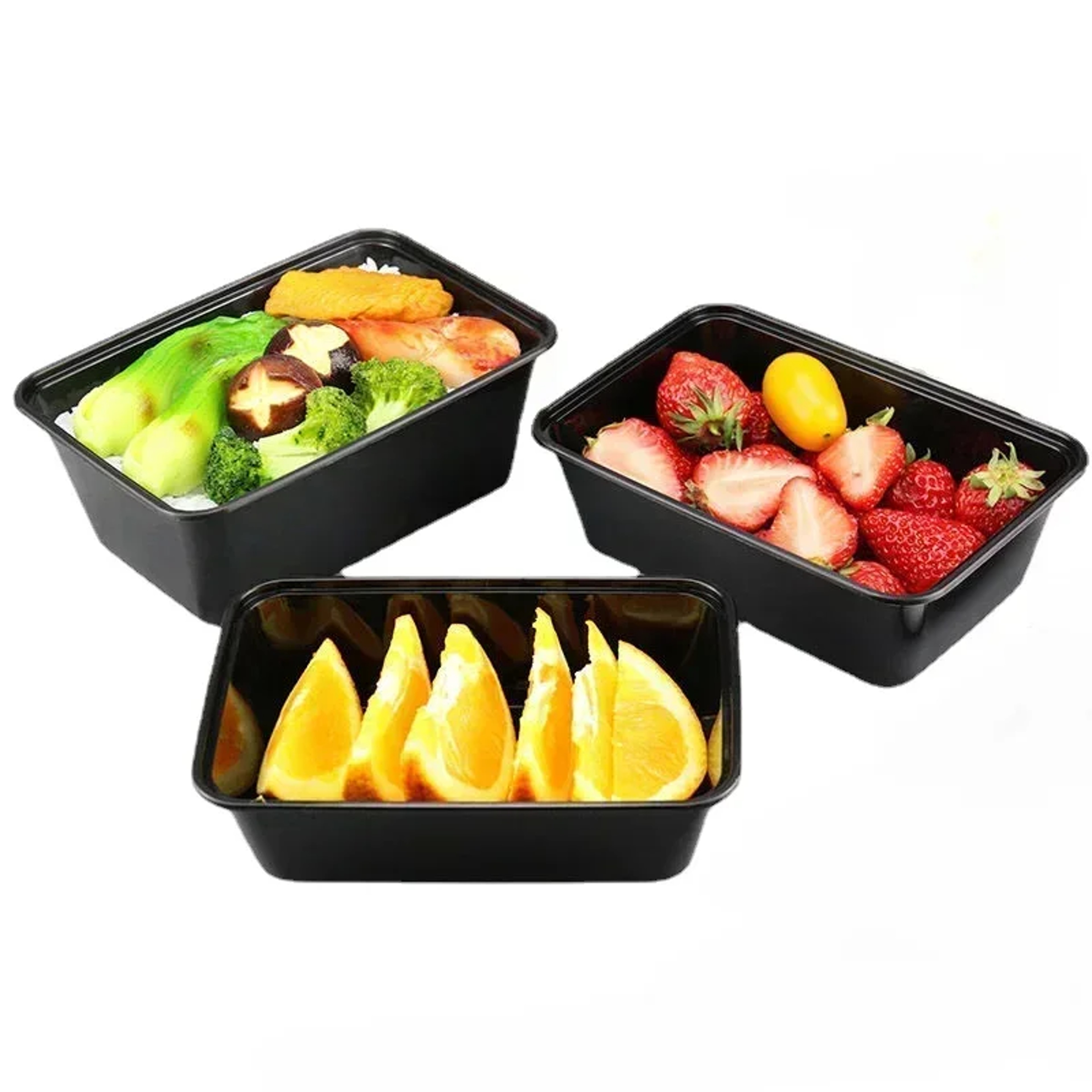 Thick Disposable Takeaway Lunch Box Microwave Heated Rectangular Black Plastic Bowl Food Packaging  5