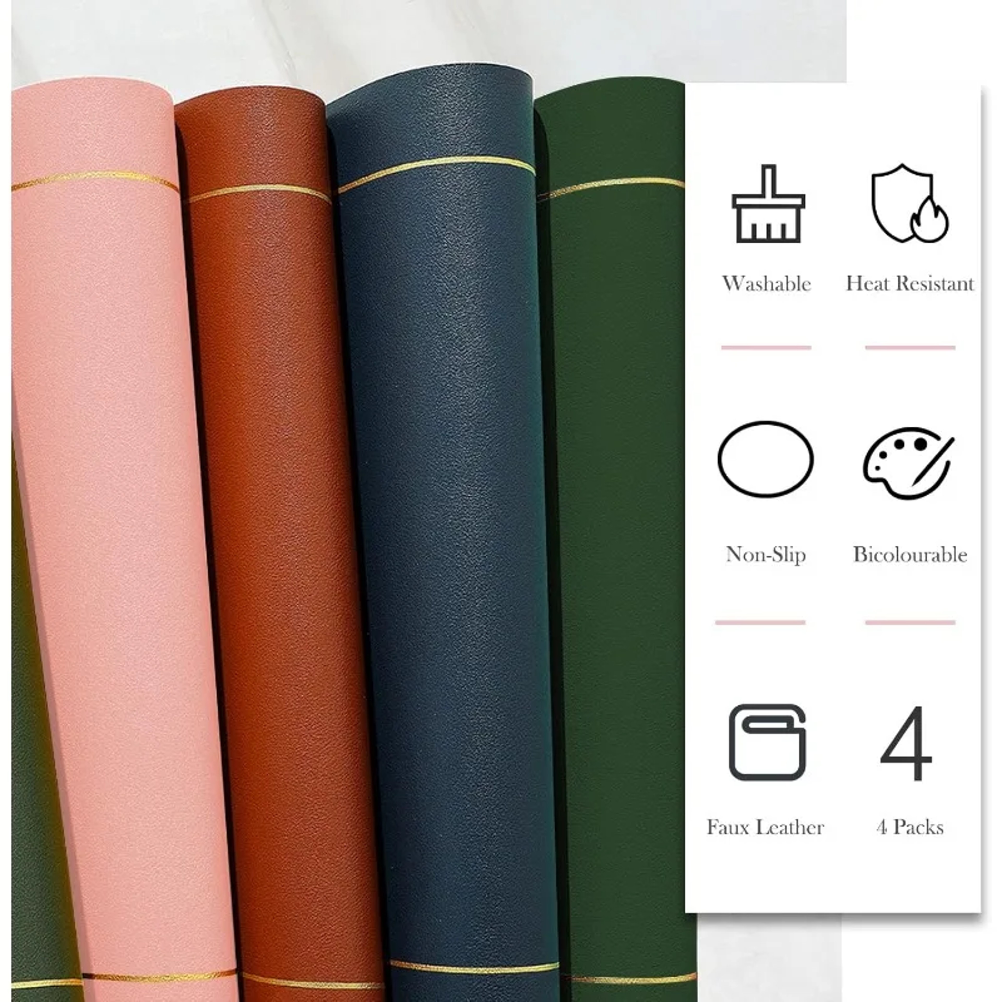 Color Blocking Table Leather Placemats, Heat-Resistant, Non-Slip Waterproof Place Mats for Dining, Washable Insulation – view 4