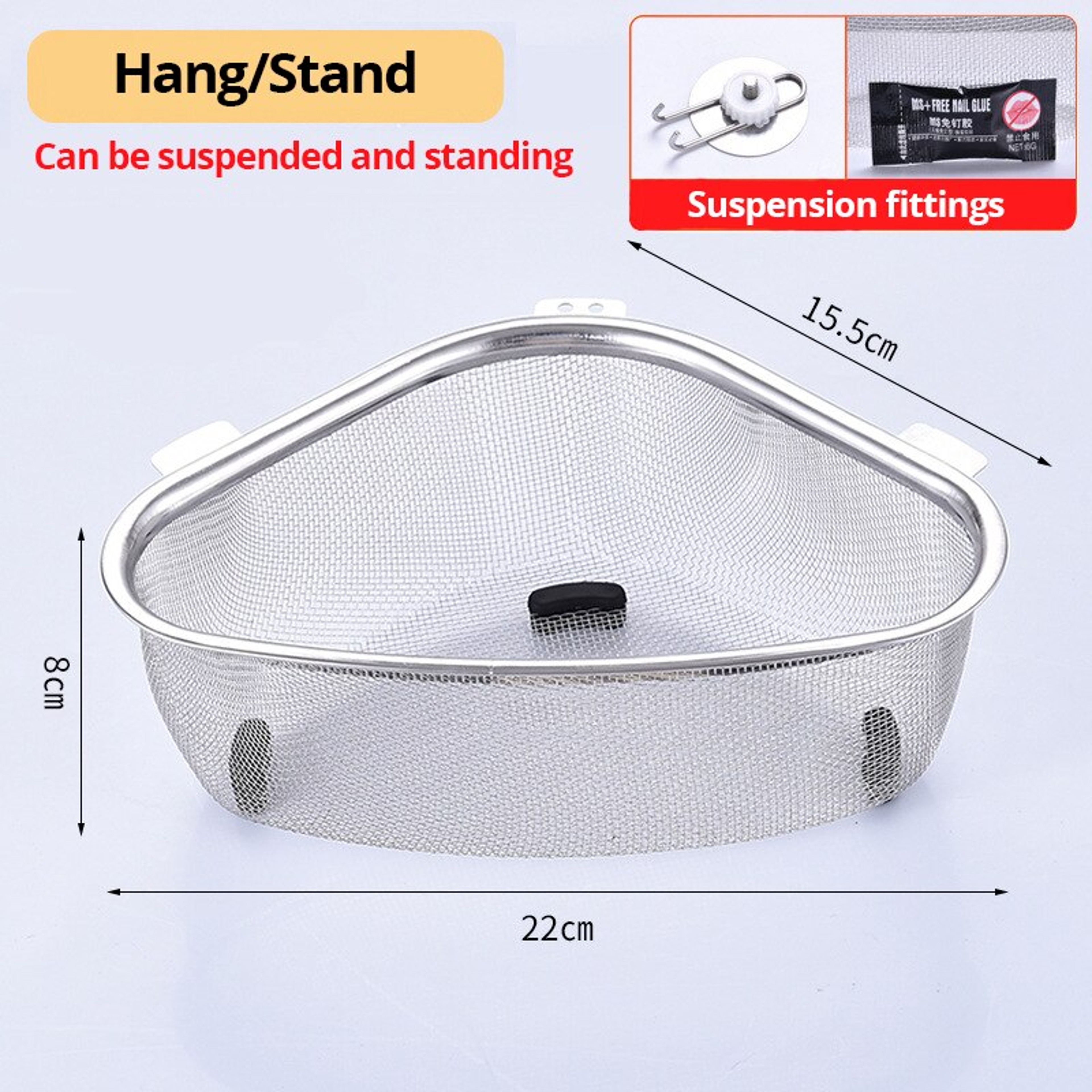 Sink Triangle Drain Basket Stainless Steel Kitchen Residue Filter Net Basket For Leakage Vegetable  4