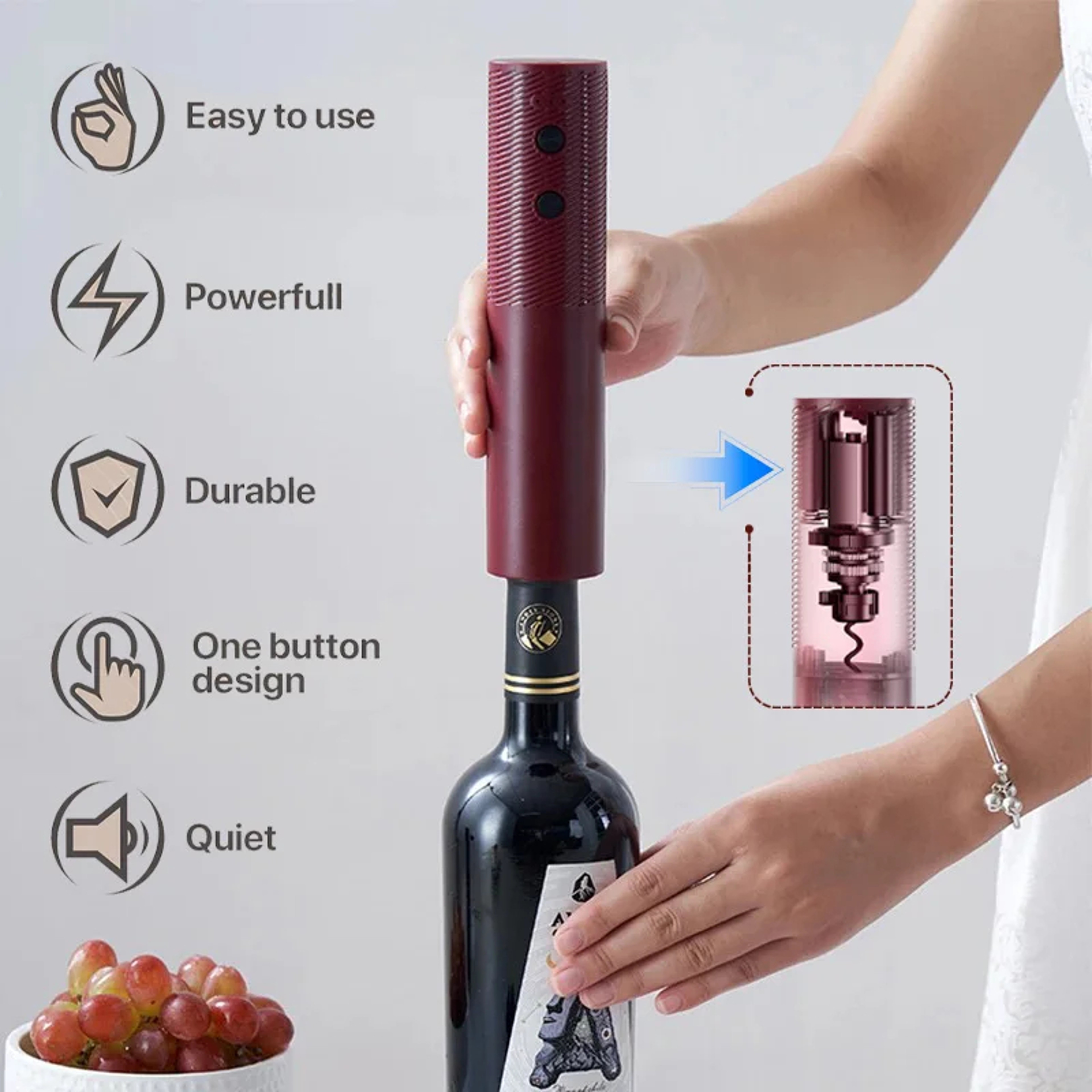 Electric Wine Bottle Opener, Automatic Red Wine Corkscrew, Rechargeable One-click Button Wine Tools, Kitchen Products – view 4