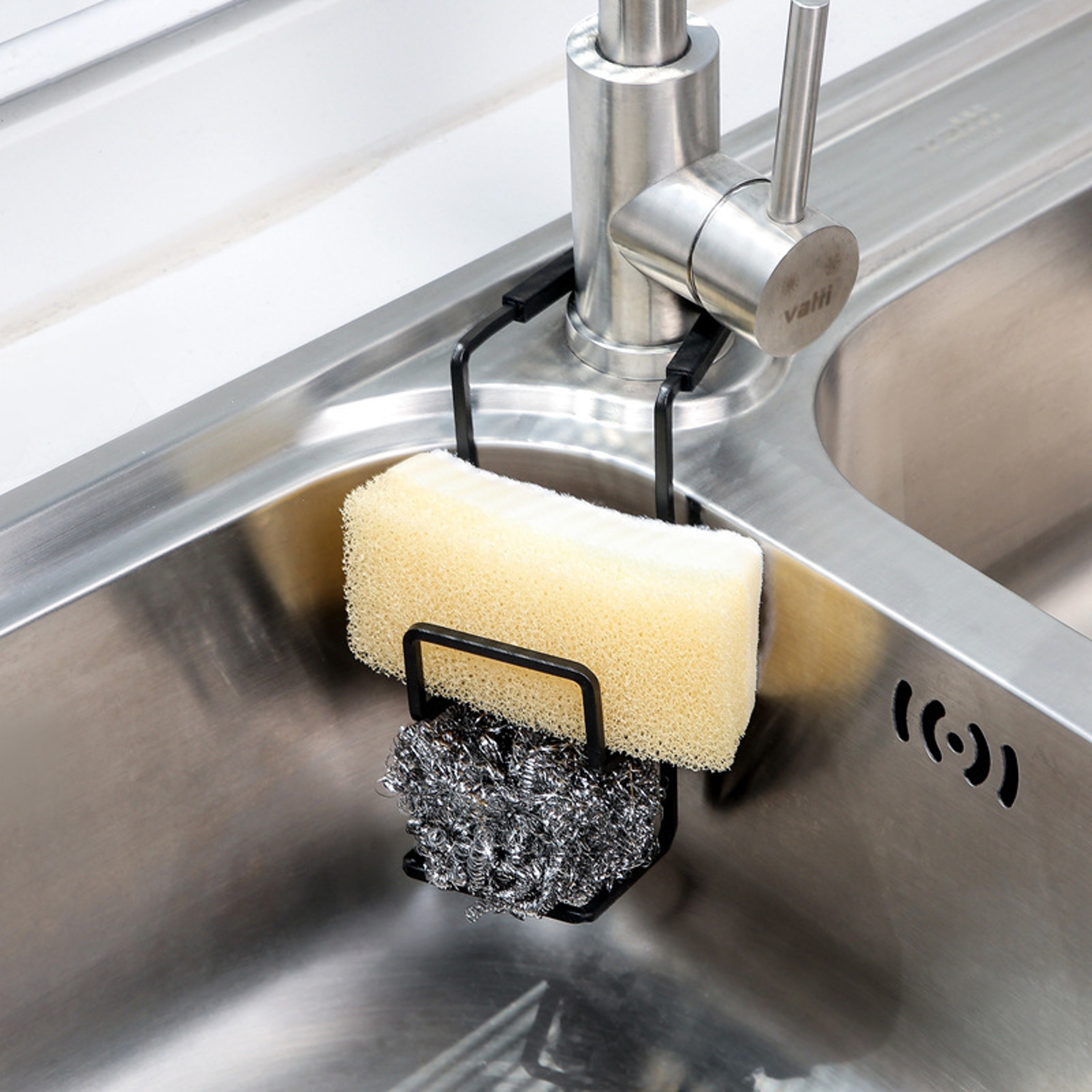 Kitchen Metal Sink Drain Rack, Wall Sucker Sponge Storage Drying Holder, Sink Soap Stand, Dish Cloth Shelf Organizer – view 2