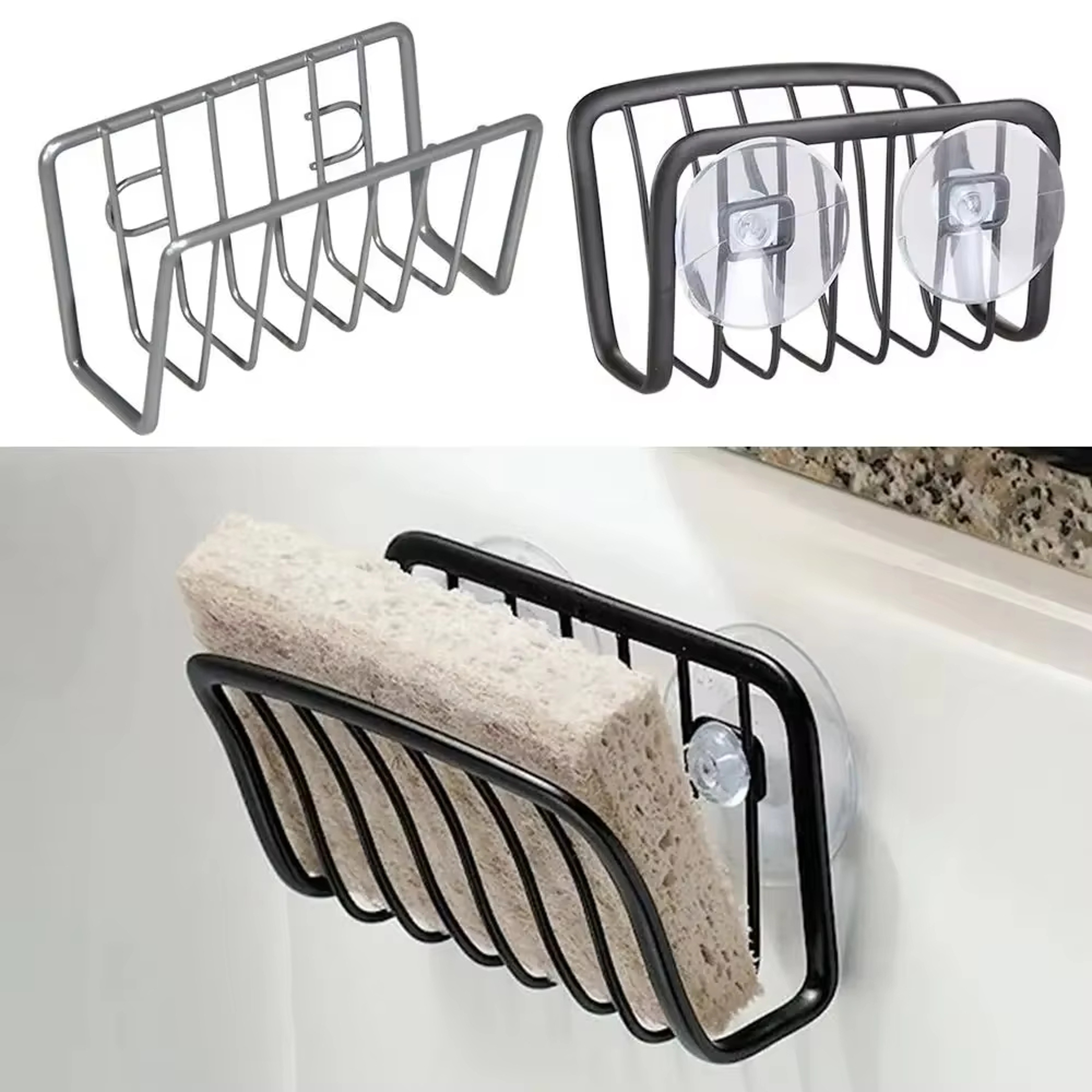 Sink Sponge Rack, Drain Storage Shelf, Stainless Steel Kitchen Organizer Holder for Wire Ball and Rag – view 2