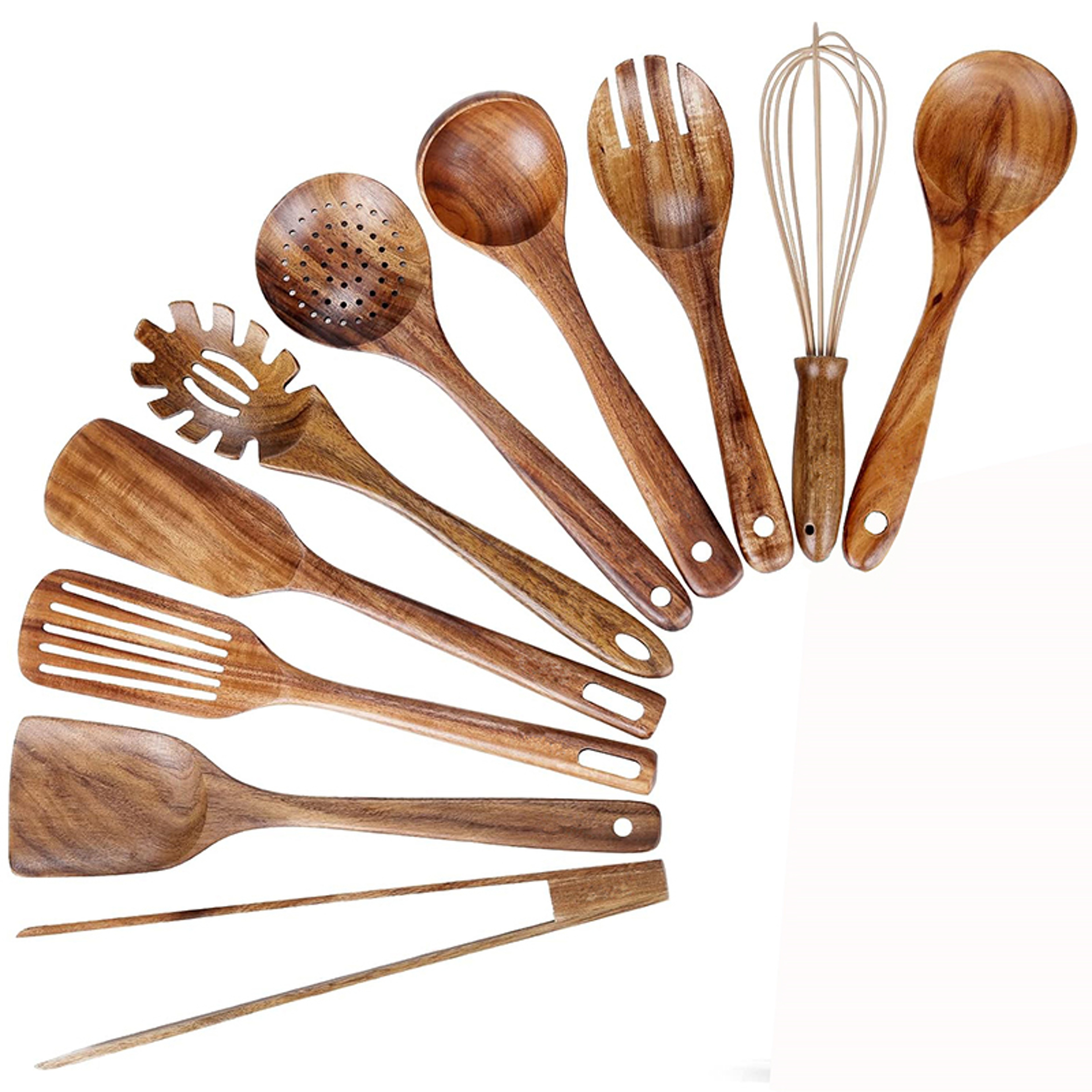 Natural Teak Wooden Kitchen Utensil Set, Wooden Spoons and Spatula, Cooking Utensil Set for Baking – view 1