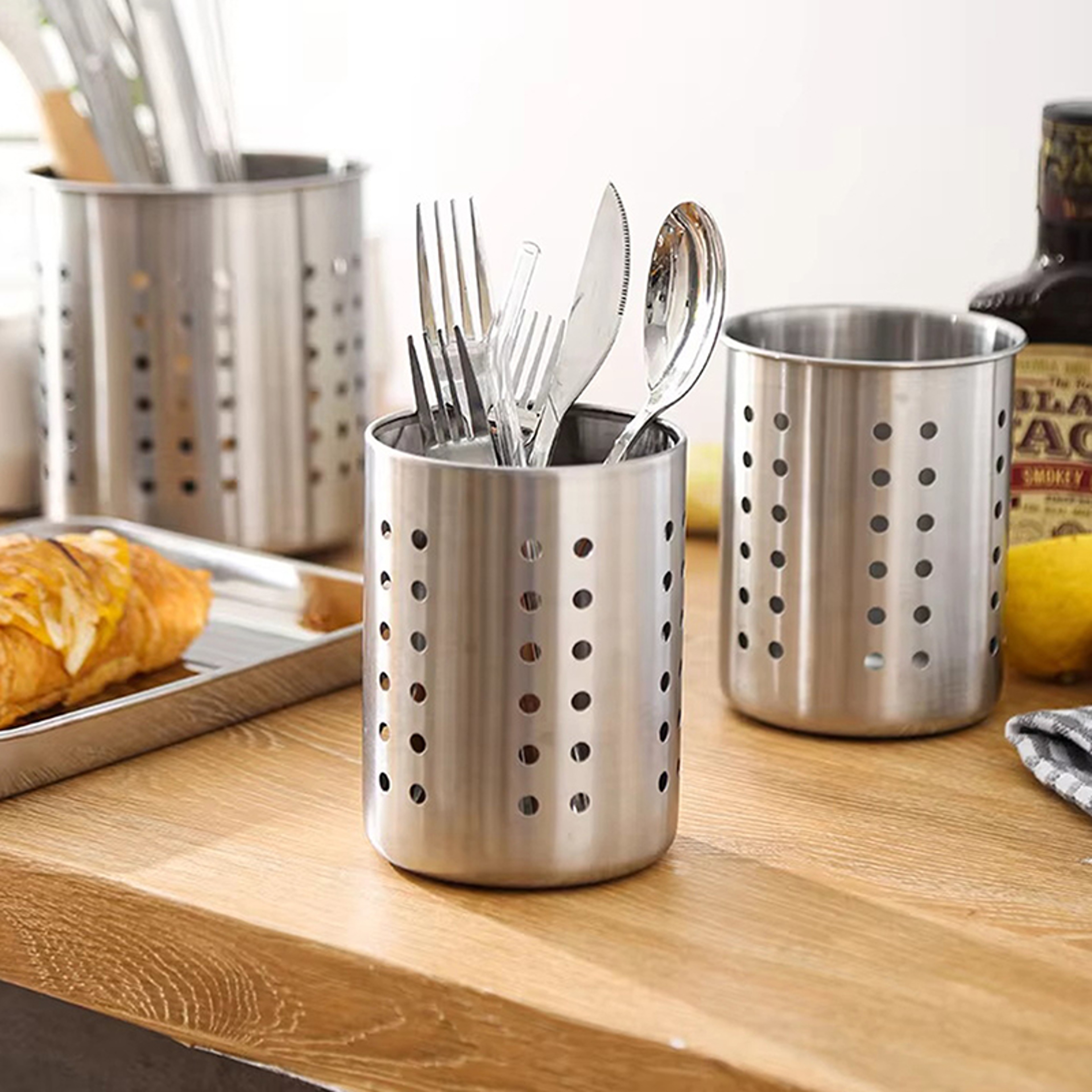 Stainless Steel Cutlery Holder, Chopstick Storage Organizer, Spoon Fork Drainer, Kitchen Storage Basket, Container – view 1