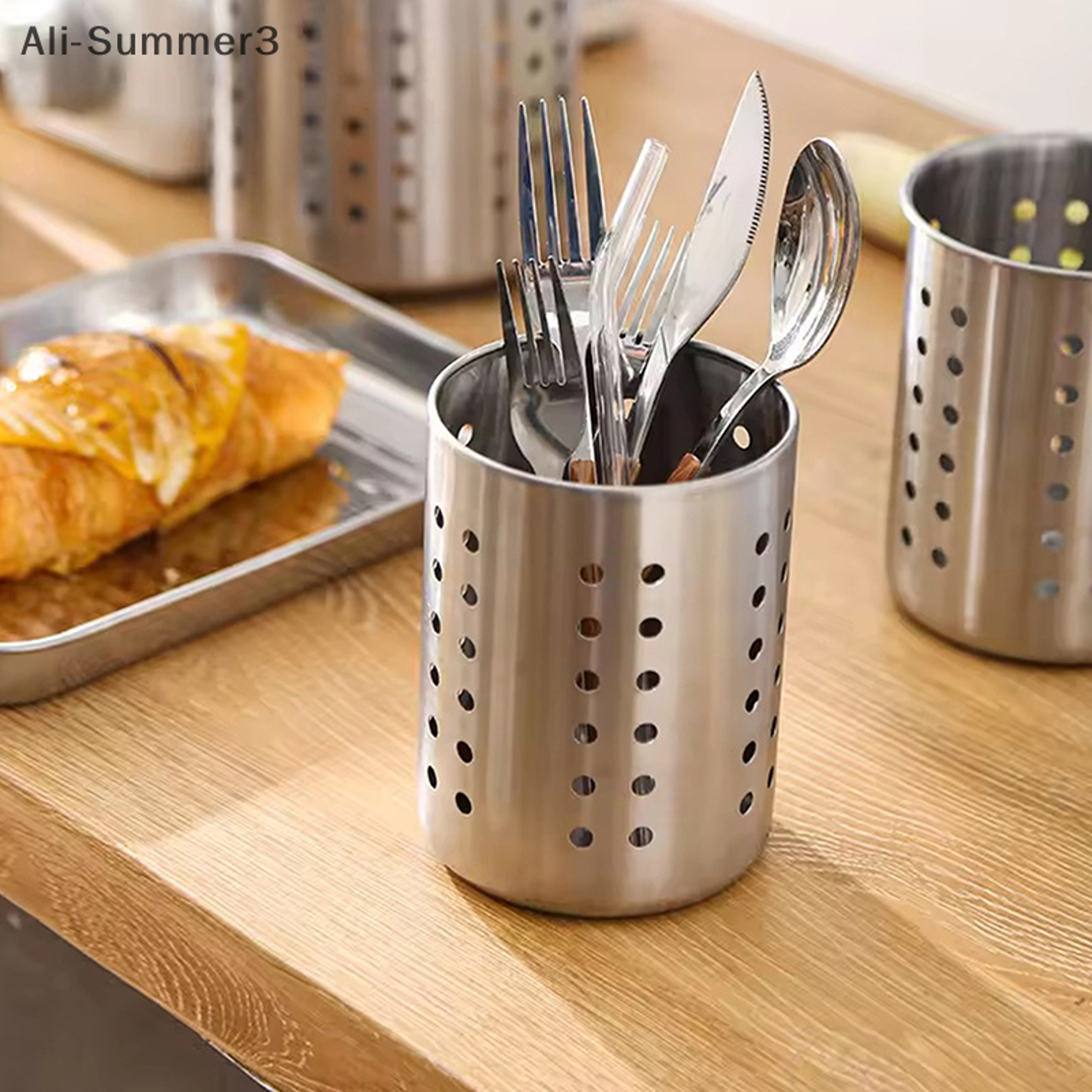 Stainless Steel Cutlery Holder, Chopstick Storage Organizer, Spoon Fork Drainer, Kitchen Storage Basket, Container – view 6
