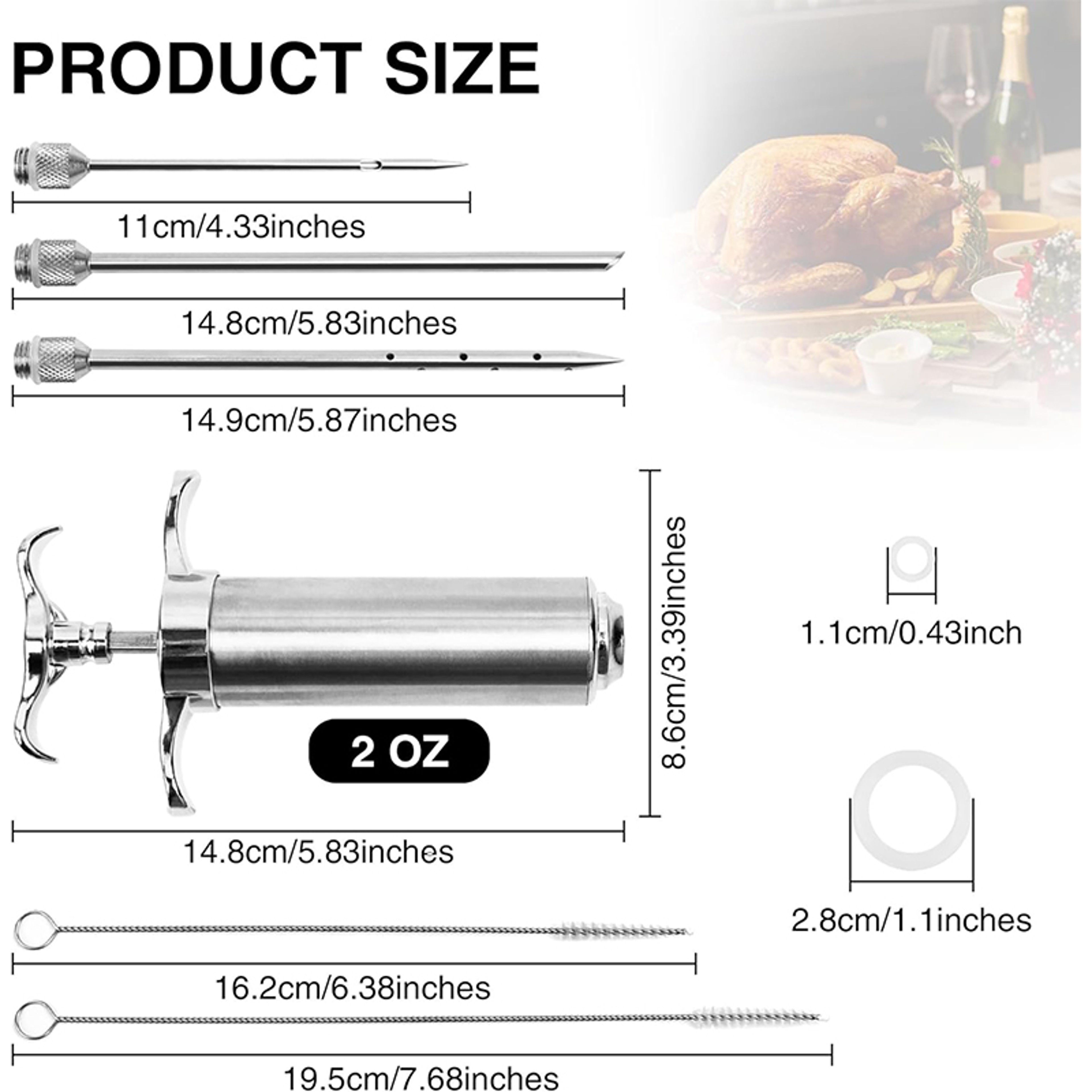 Meat Injector Syringe Kit Stainless Steel BBQ Marinade Injector Kitchen Turkey Injector Syringe Wit 1