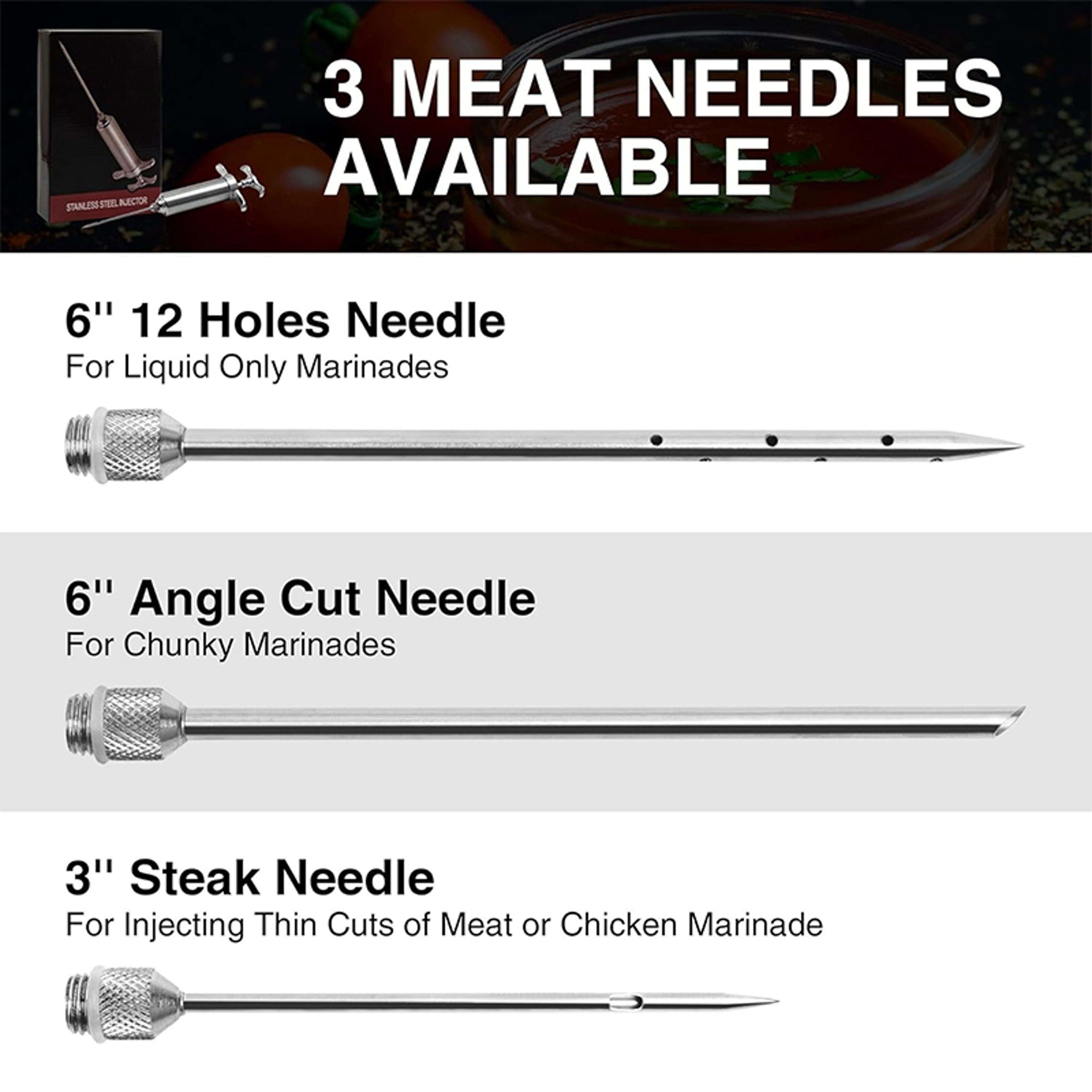 Meat Injector Syringe Kit Stainless Steel BBQ Marinade Injector Kitchen Turkey Injector Syringe Wit 3