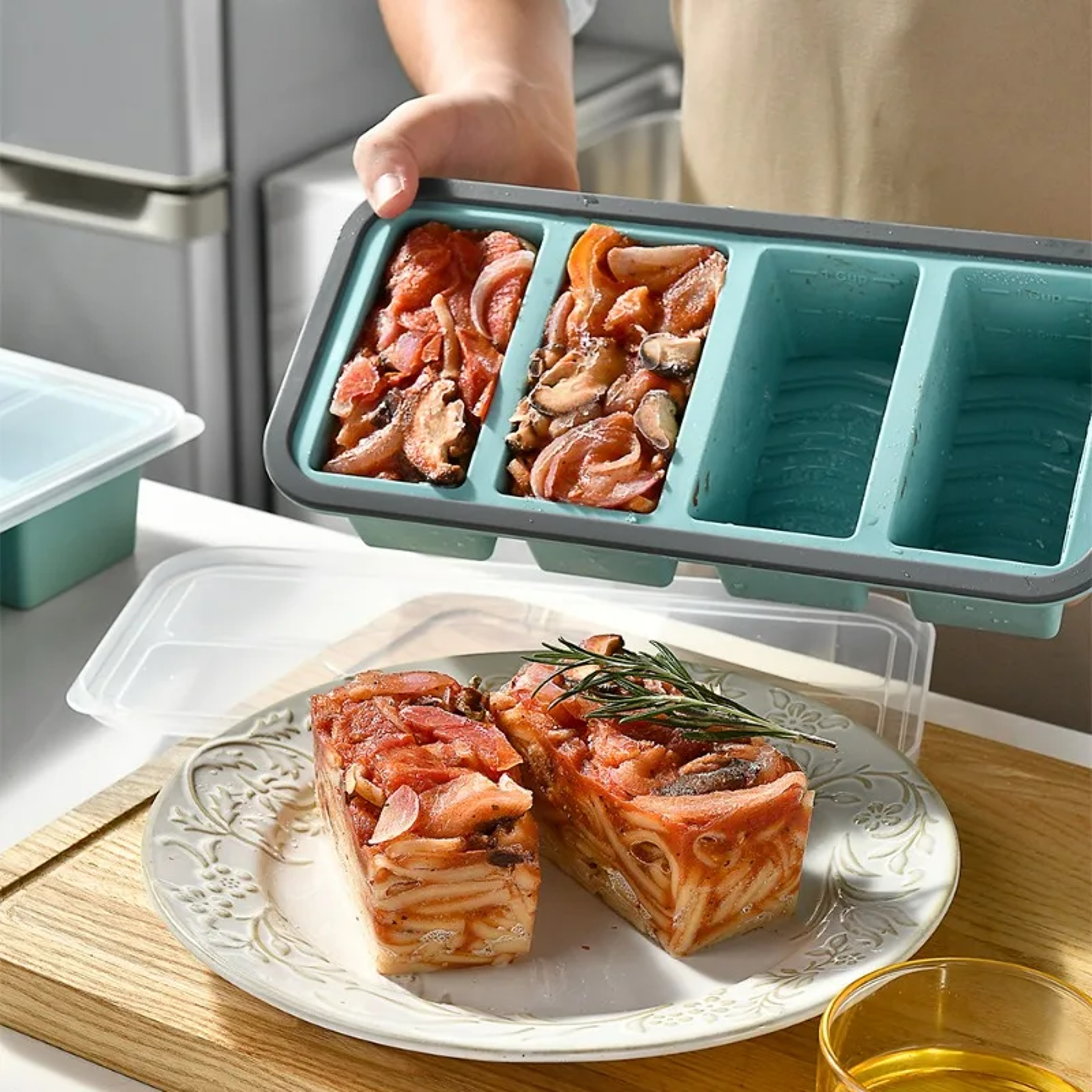Silicone Freezer Tray with Lid for Meal Prep, Portion Freezing, Soup and Ice Cube Maker, Durable Silicon Freezing Trays – view 3