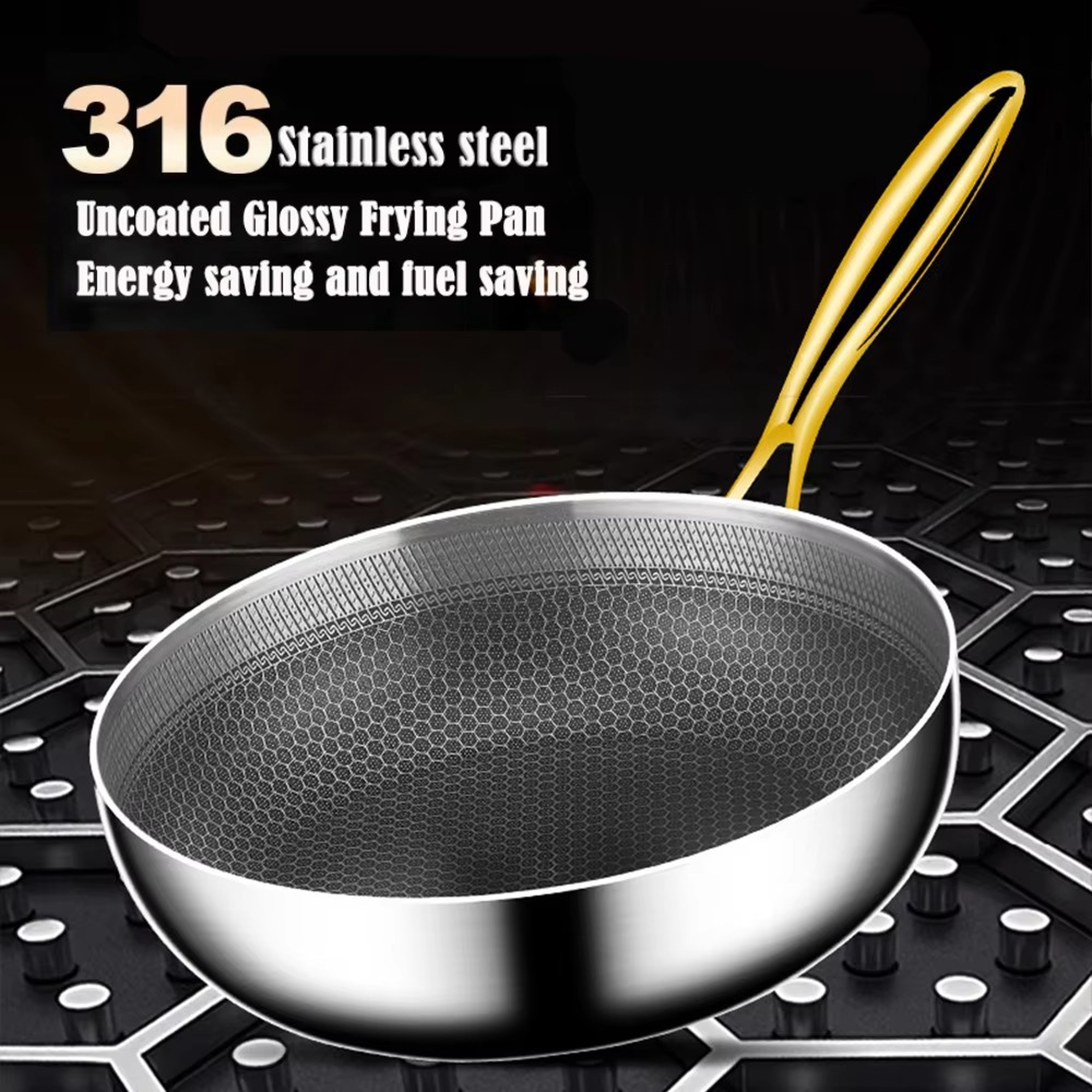 Stainless Steel Frying Pan Wok Nonstick Cooking Pot Honeycomb Steak Pan Gas Stove InductionCompatib 1