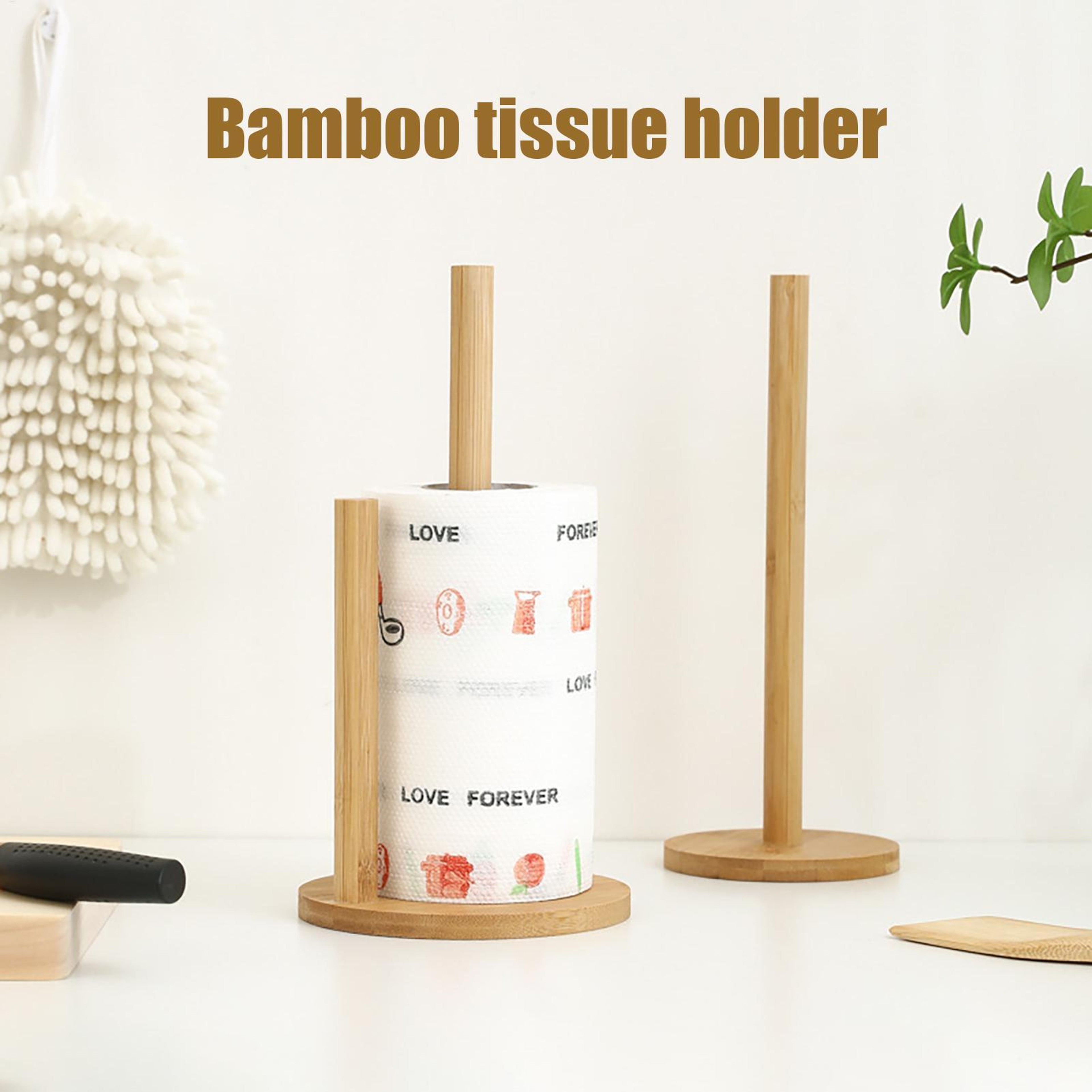 Paper Towel Holder Stand, Natural Wooden Rustic Paper Towel Holder, Anti-Skid Base, Perfect for Kitchen, Bathroom, Home – view 1