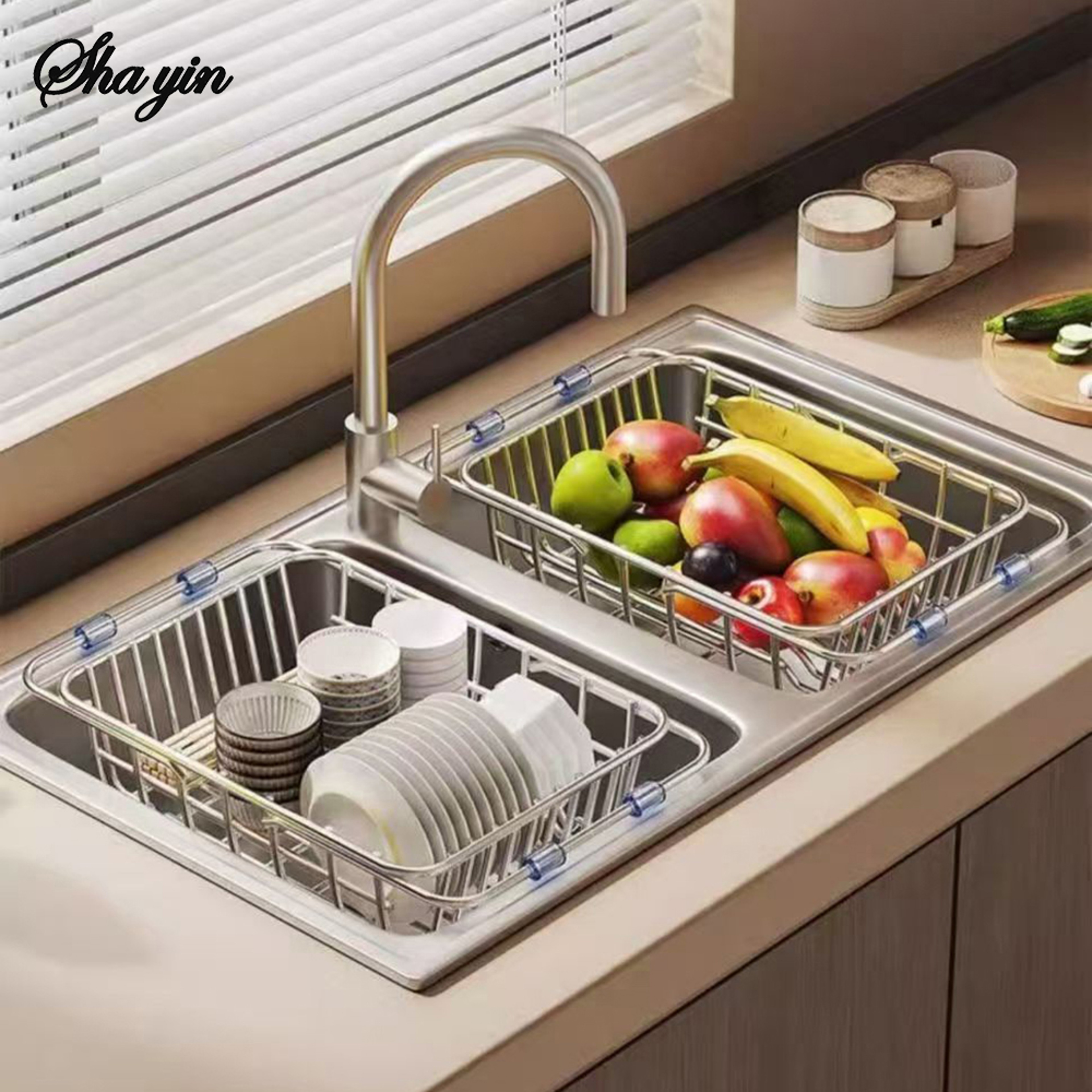 Stainless Steel Telescopic Sink Drain Rack NonSlip Dish Drying Kitchen Bathroom Countertop Organize 1