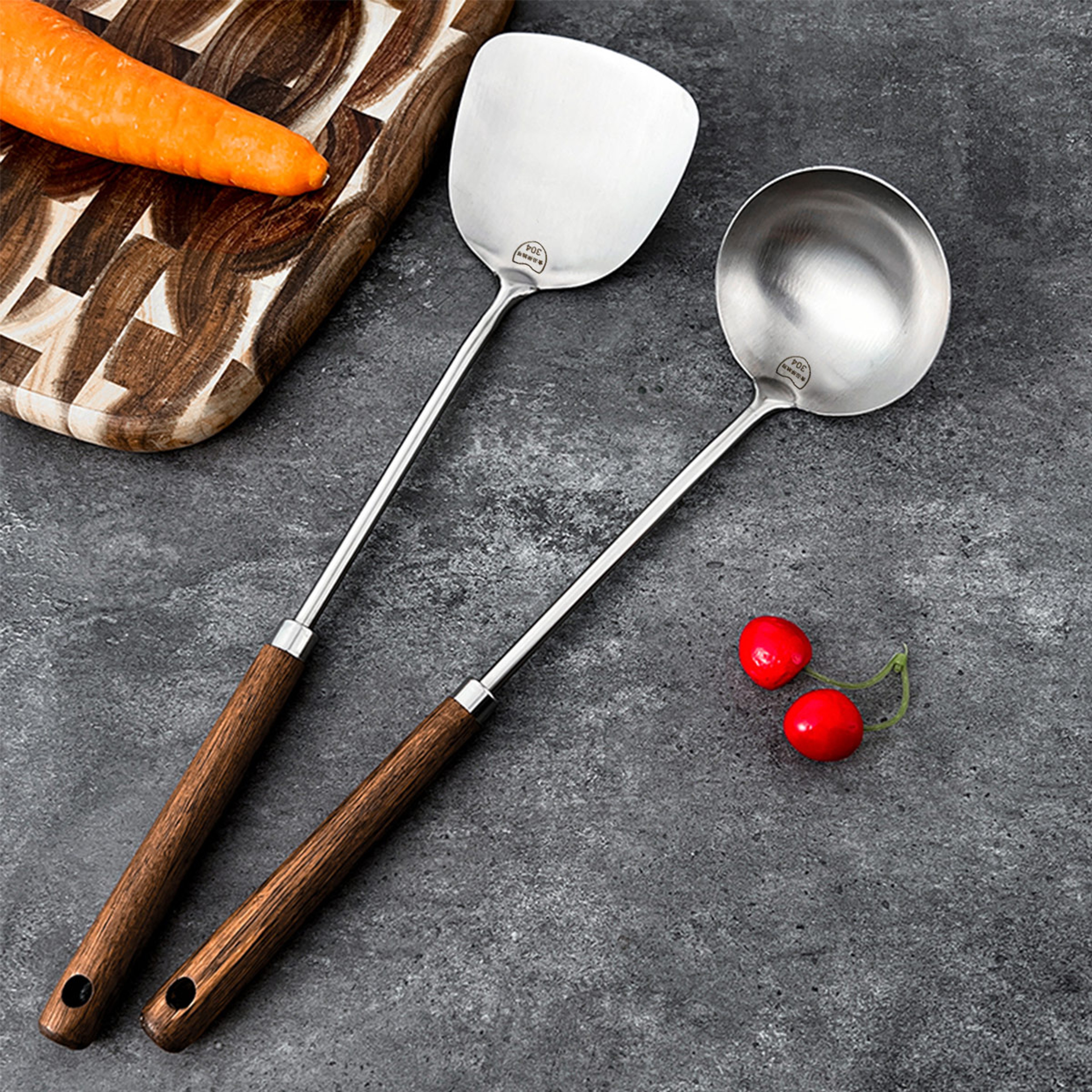 Stainless Steel Turner With Wooden Handle HeatResistant Long Handle Soup Ladle Spatula Kitchen Cook 1