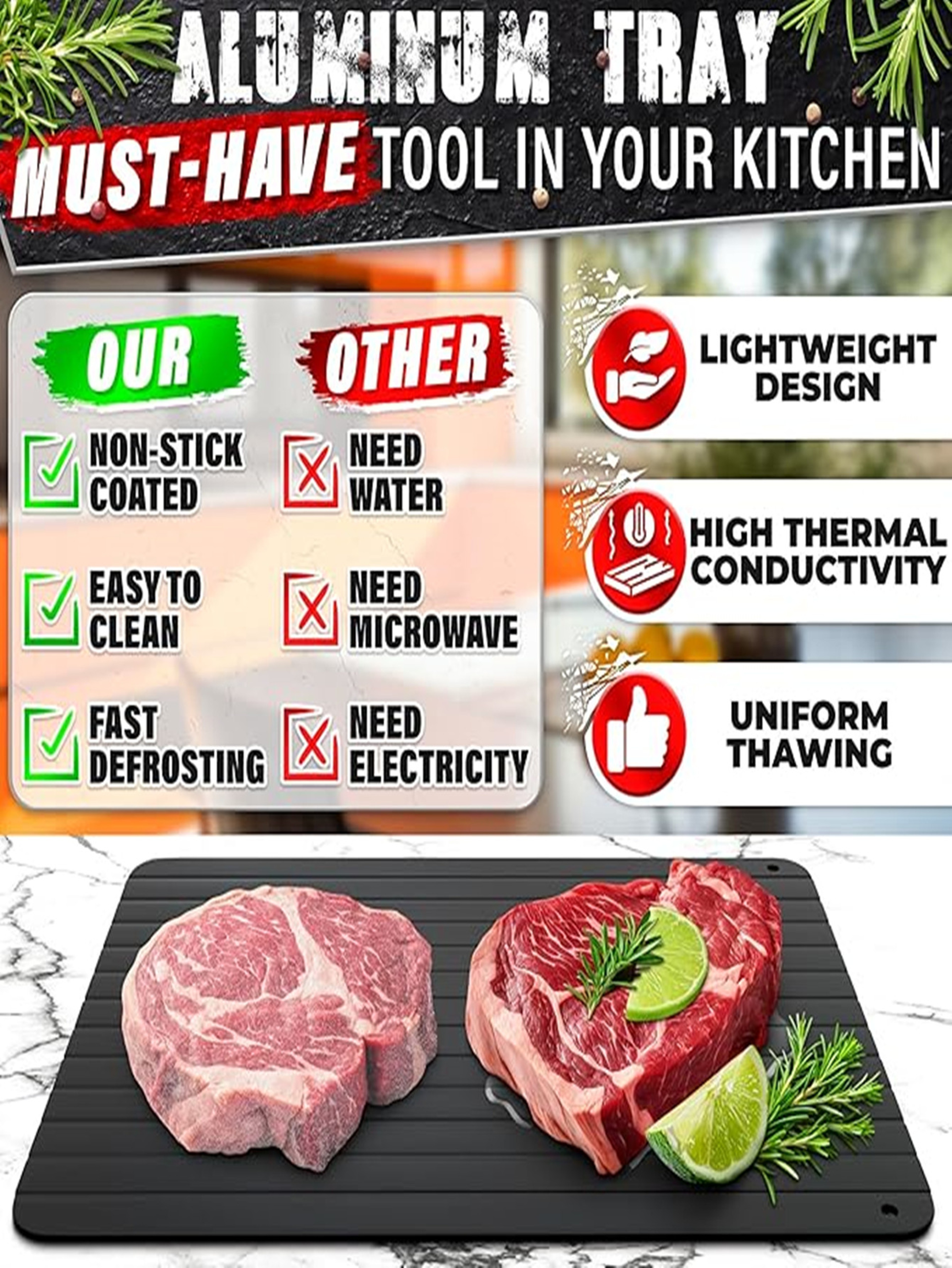 Quick Defrosting Tray For Frozen Meat, Rapid Thaw Defrosting Tray, Kitchen Gadgets For Home, Thawing Plate, Thawing Tray – view 2