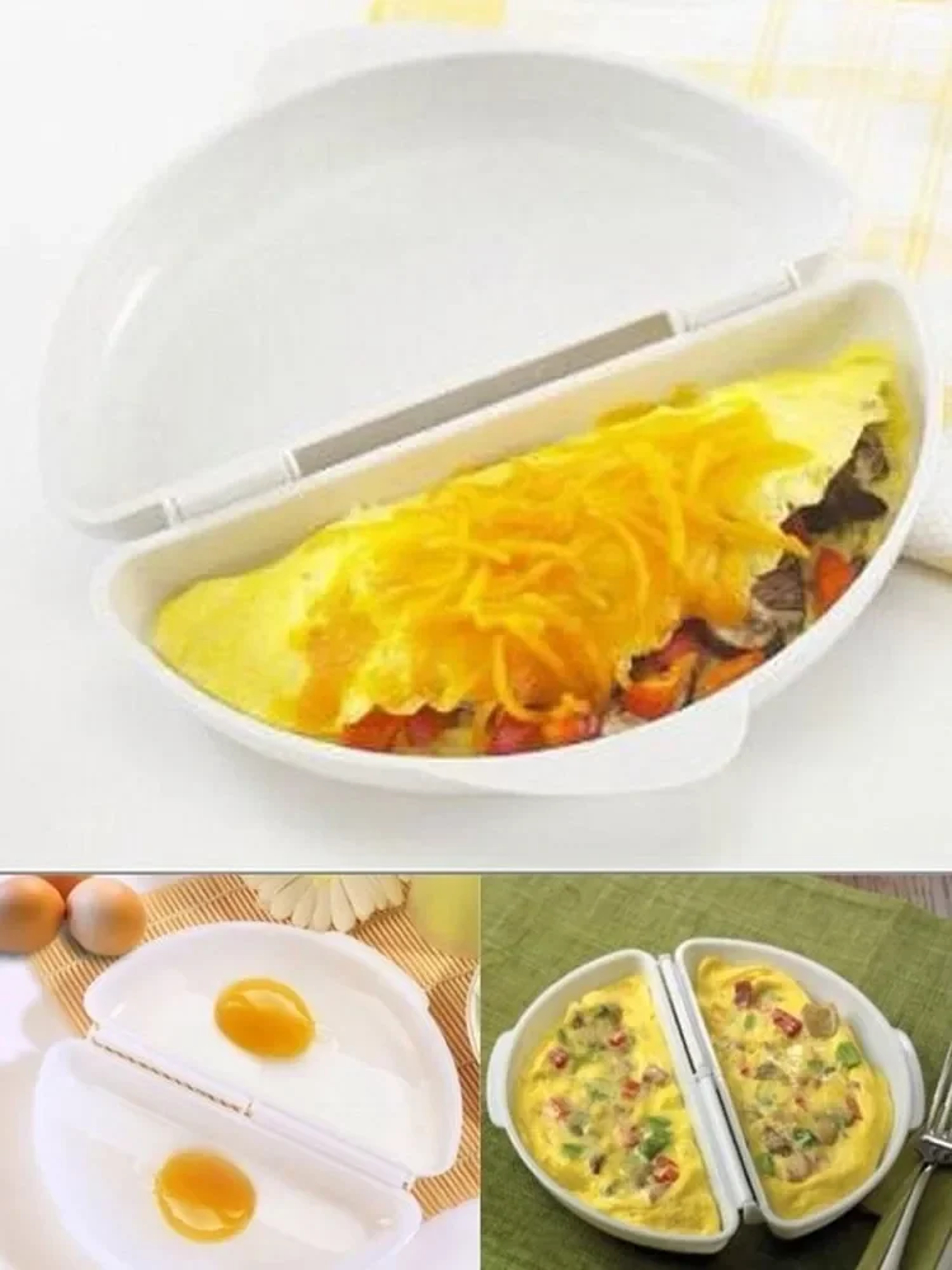 Useful White Microwave Omelette Egg Maker Tray, Non-toxic Silicone Egg Poacher, Steamer Box for Easy Cooking – view 3