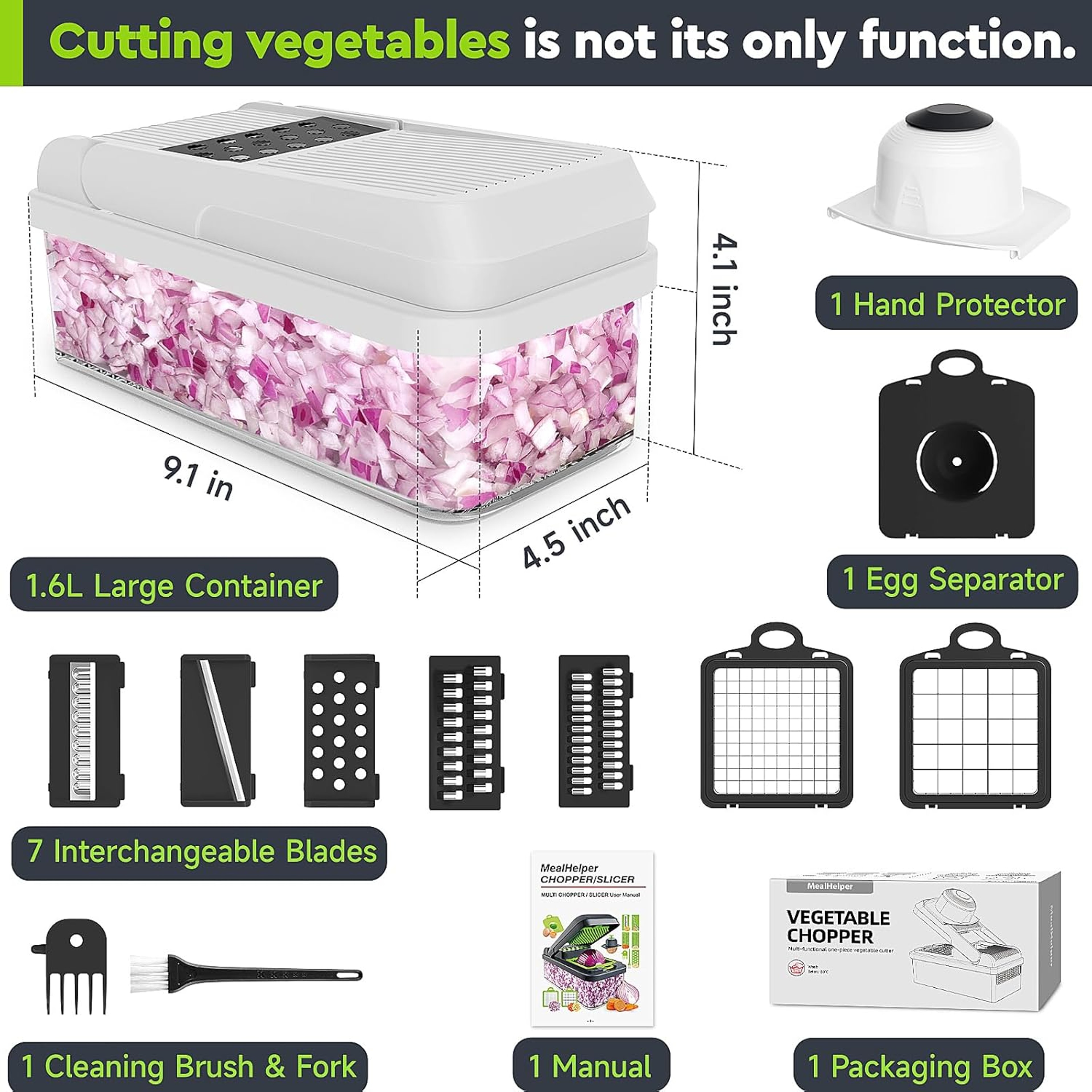 QuickPrep 15 in 1 Vegetable Chopper with 7 Blades, Food Chopper & Mandoline Slicer Container – view 2