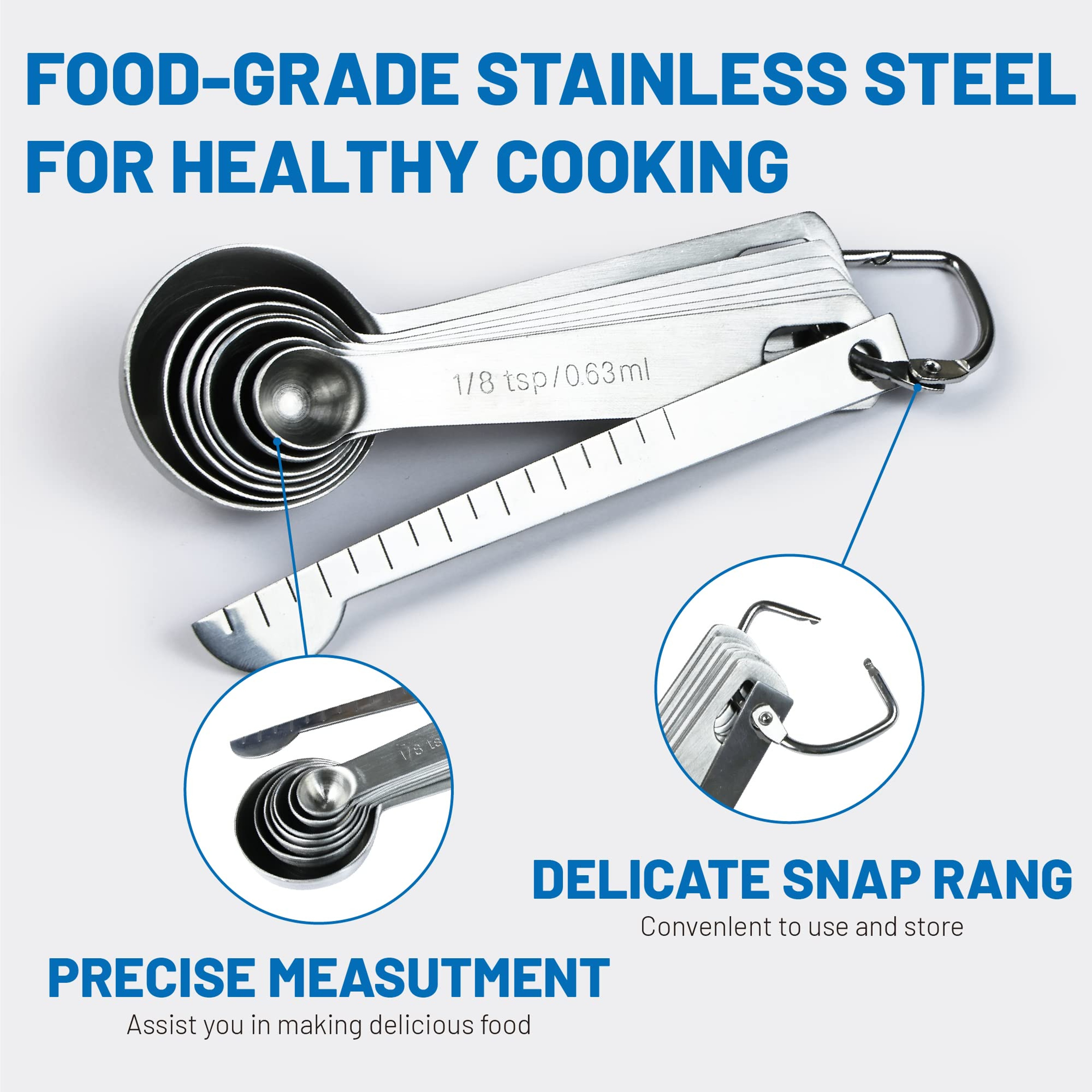 Premium Stainless Steel Measuring Spoons Set of 8 with Engraved Sizes for Baking & Cooking – view 3