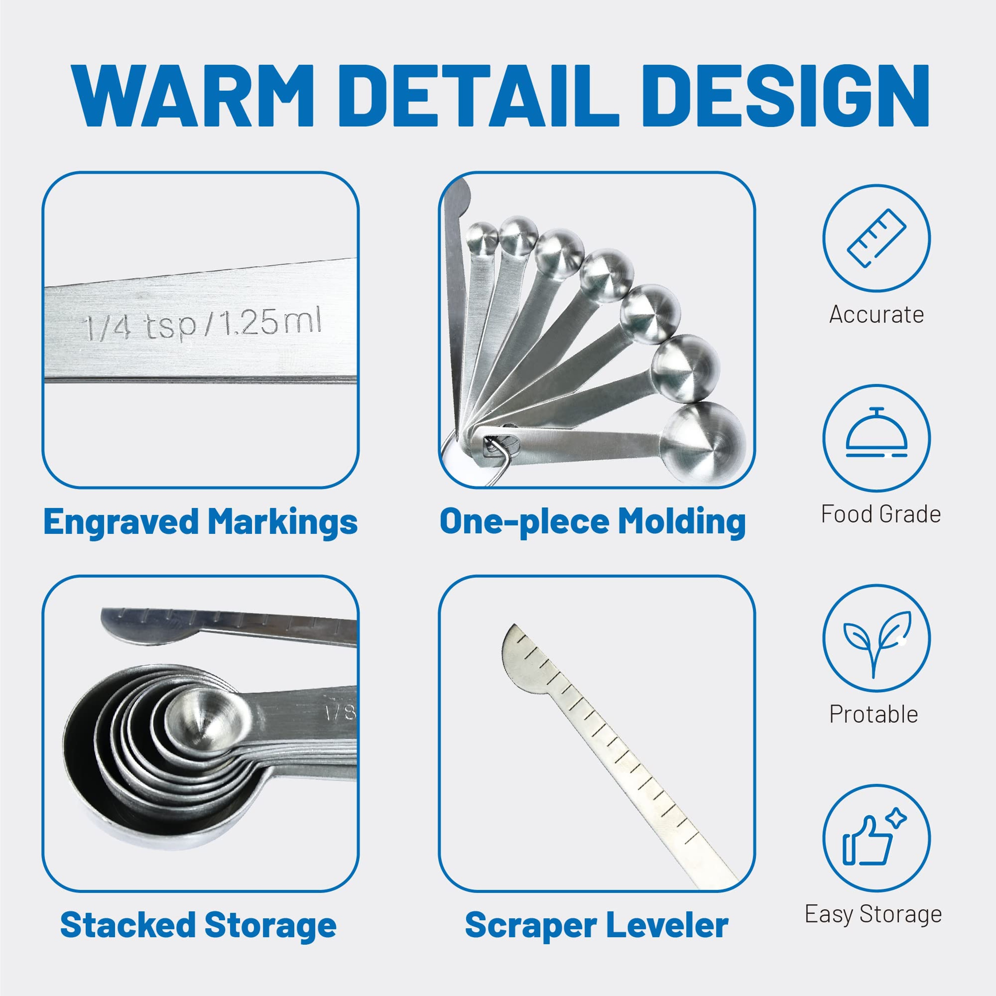 Premium Stainless Steel Measuring Spoons Set of 8 with Engraved Sizes for Baking & Cooking – view 4