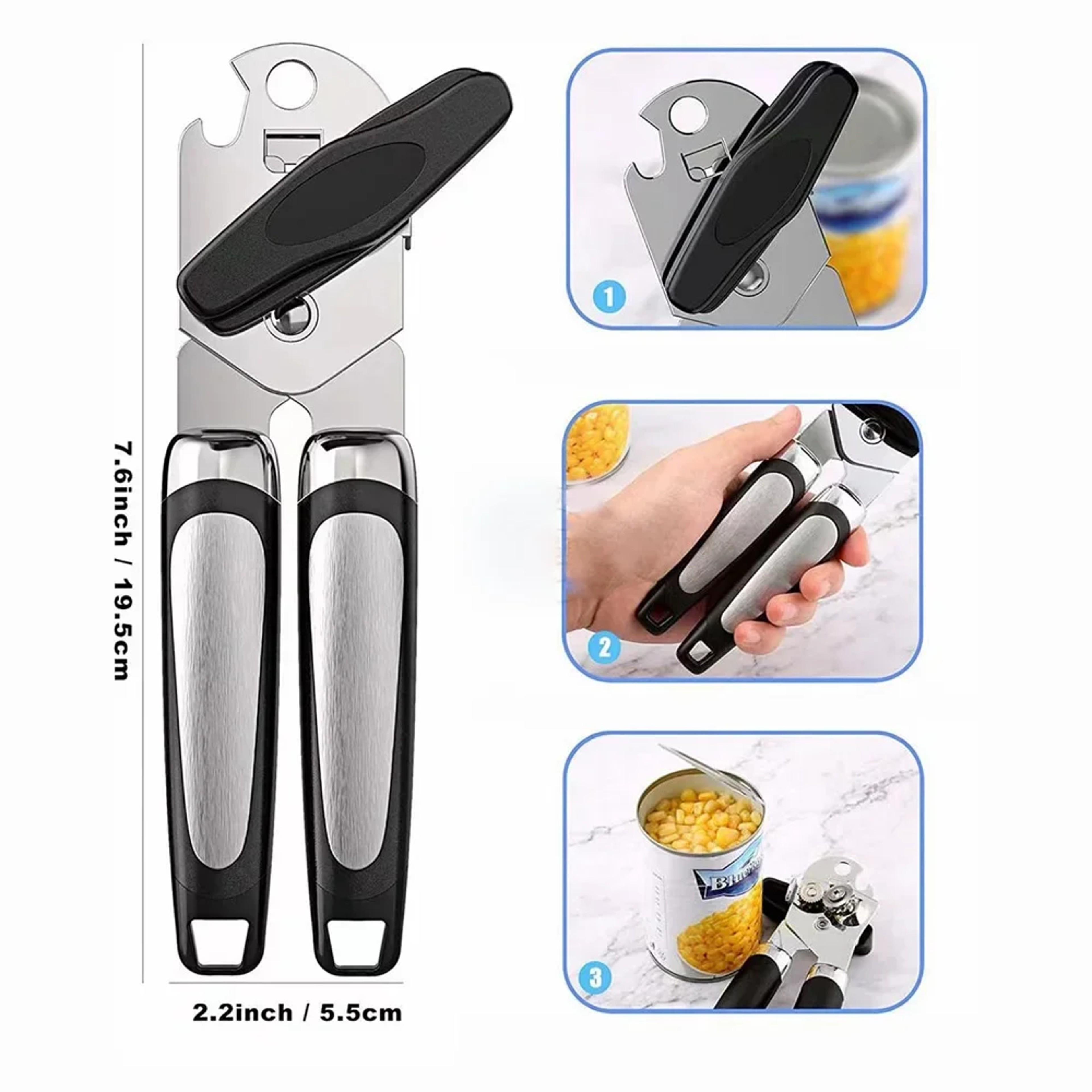 Stainless Steel Manual Can Opener & Bottle Opener Multi-Tool – view 3