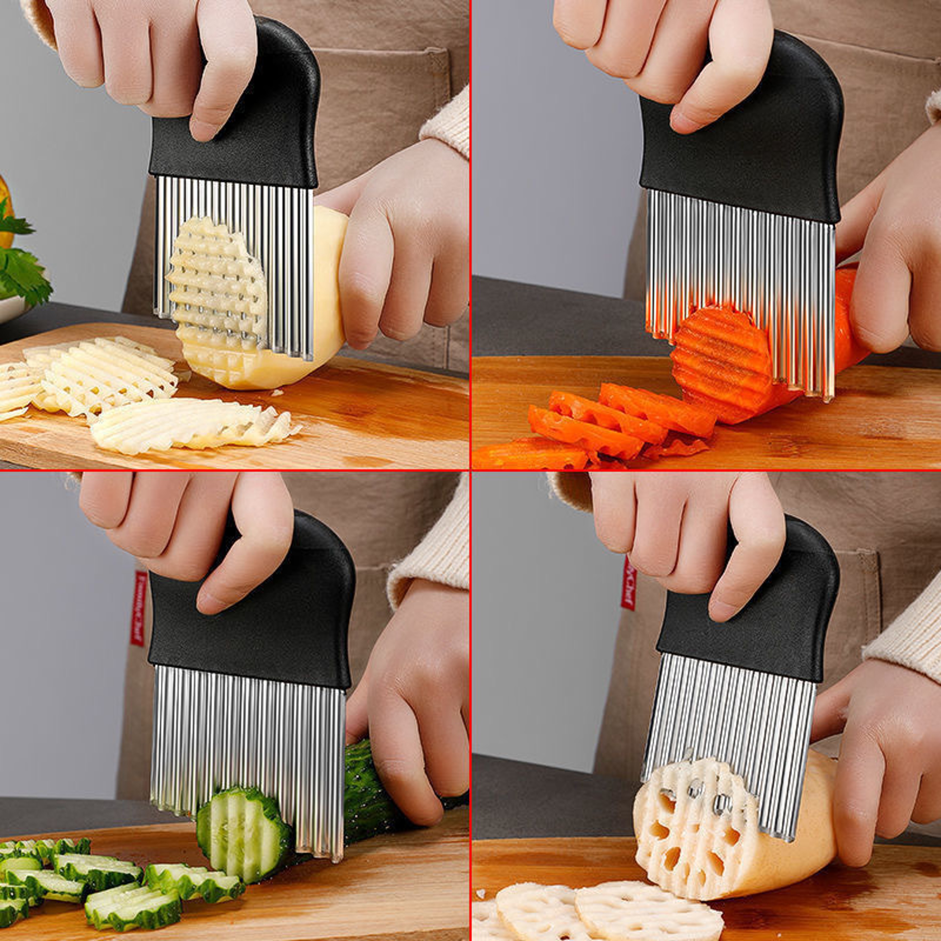 Premium Stainless Steel Waffle Fry Cutter & Crinkle Vegetable Slicer Knife – view 5