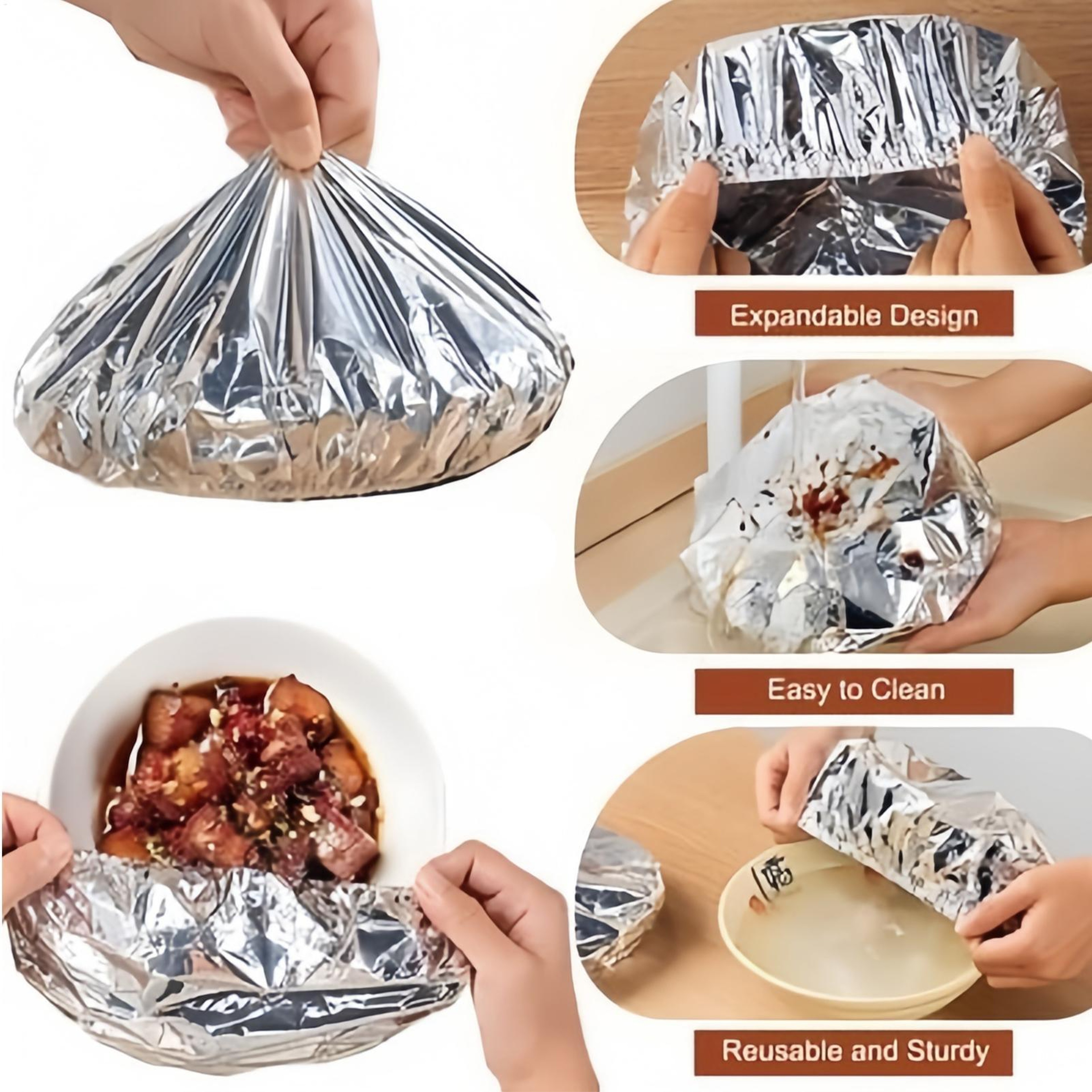 Reusable Aluminum Foil Food Covers Set Elastic Bowl & Plate Covers for Food Storage – view 4