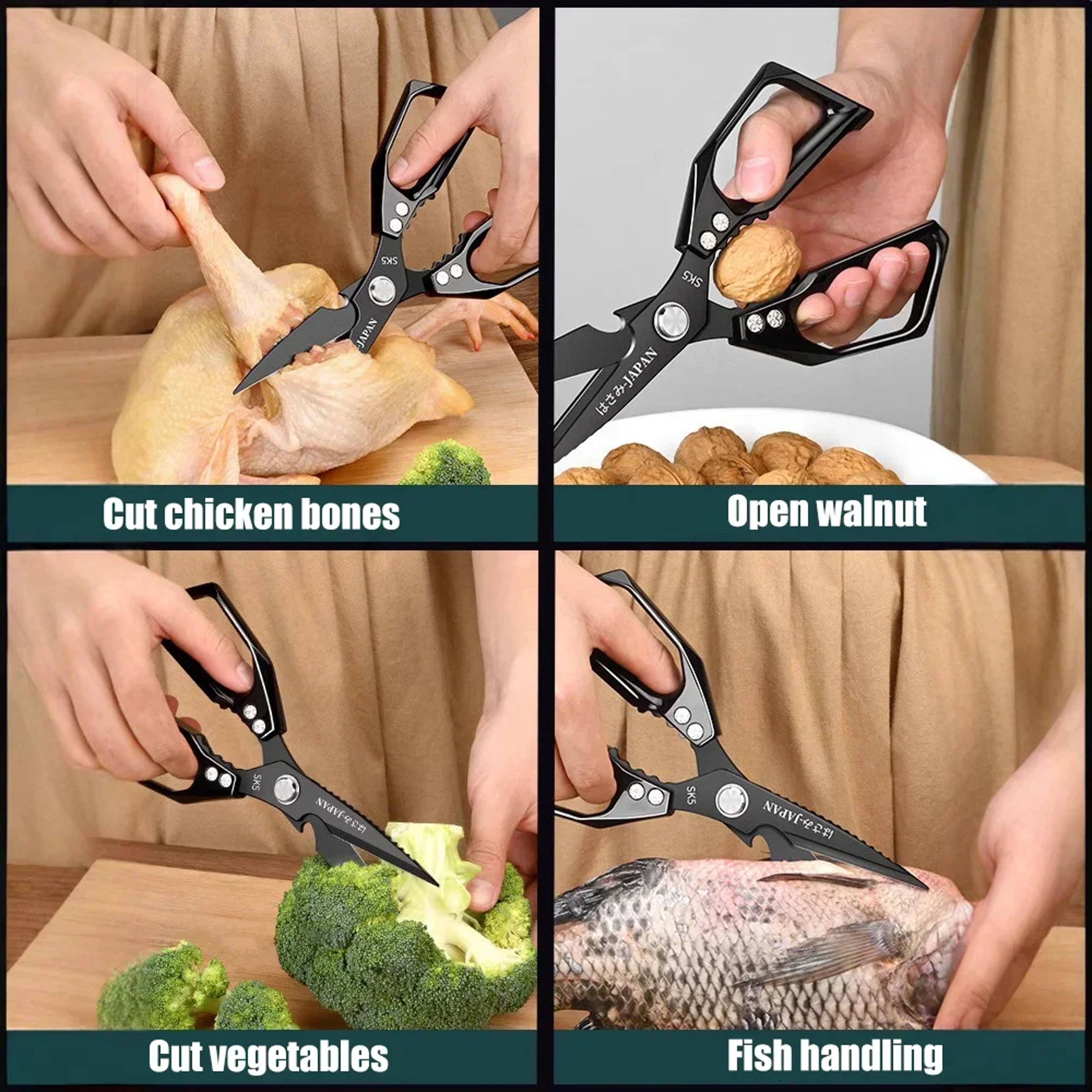 5 In 1 Heavy Duty Kitchen Scissors With Bone Cutter Fish Scaler  Bottle Opener 4