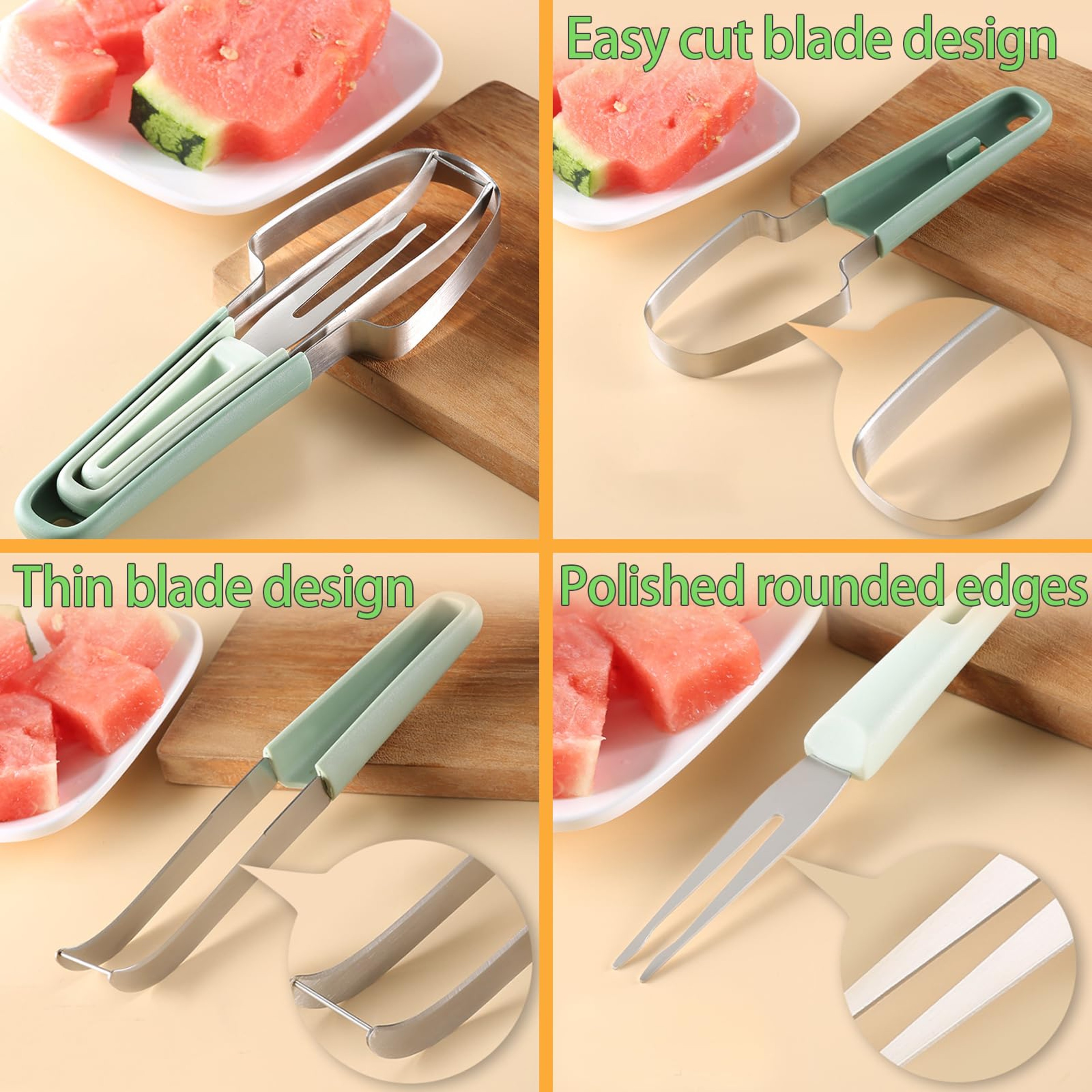 3 In 1 Watermelon Cutter  Fruit Slicer Fork Set With Stainless Steel Popsicle Mold 1