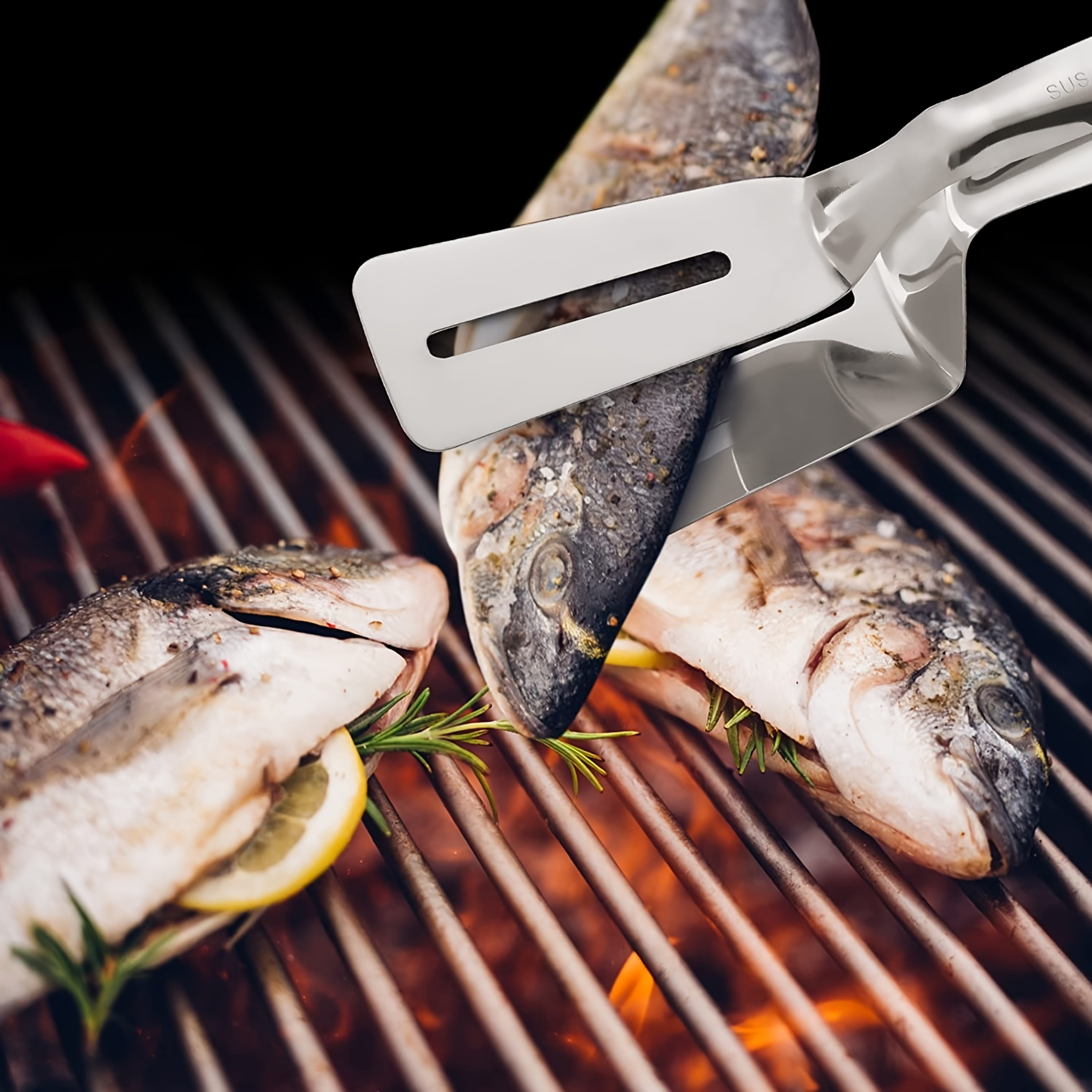 Stainless Steel BBQ Steak Clamps & Grilling Spatula Tongs for Burgers, Fish & Pizza – view 3