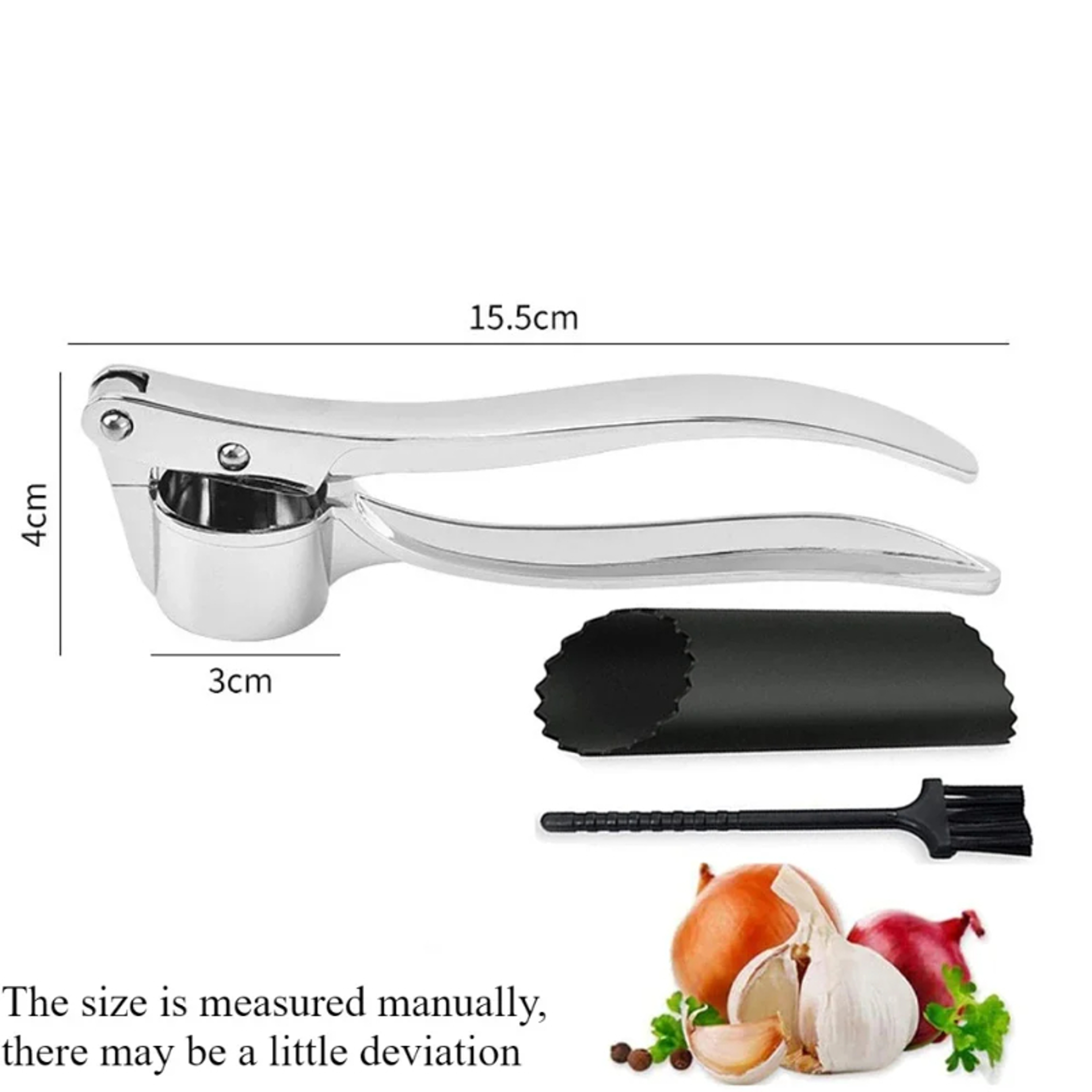 Stainless Steel Garlic Press  Garlic Mincer Set With Peeler And Cleaning Brush For Easy Kitchen Pre 4