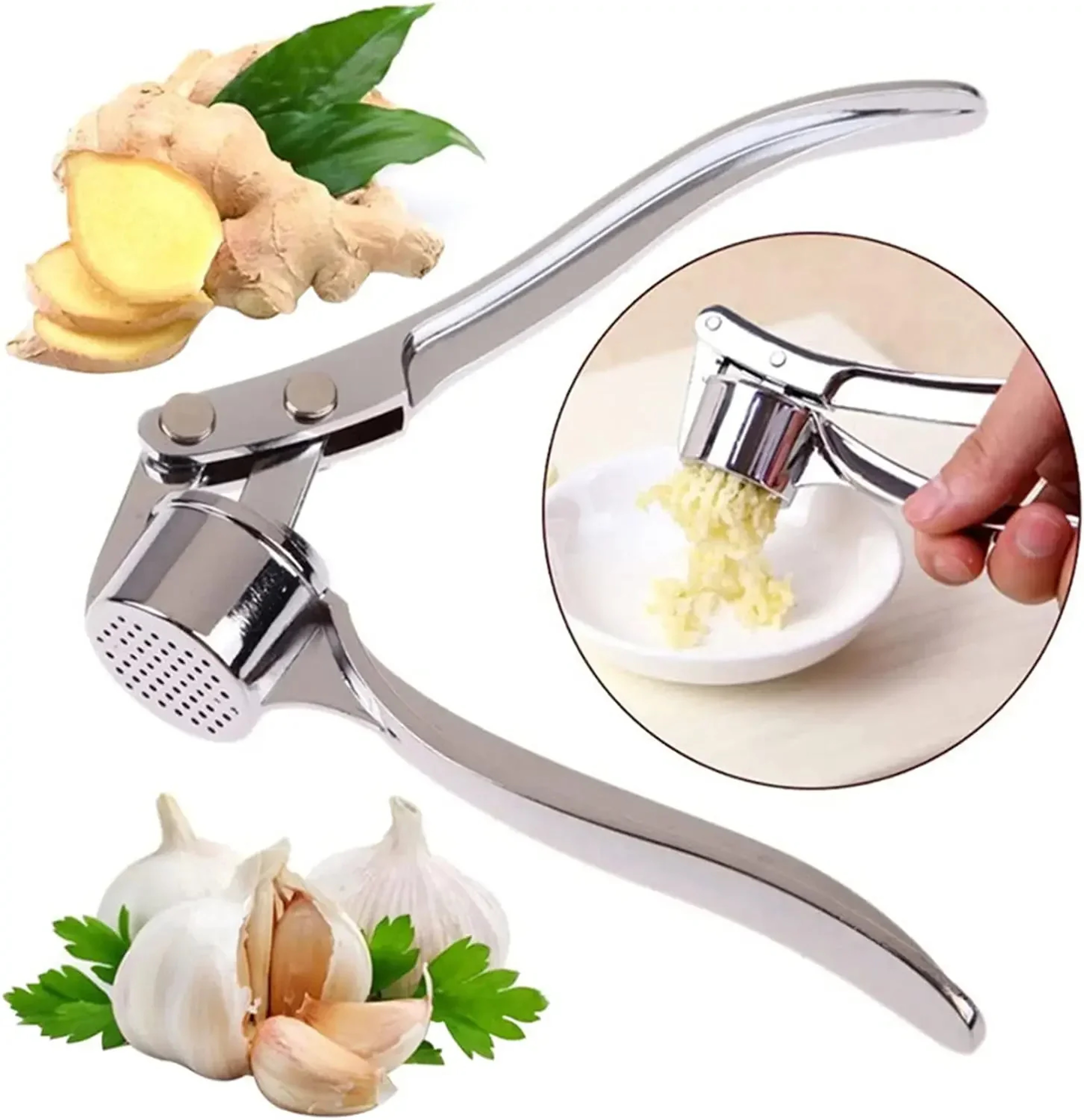 Stainless Steel Garlic Press  Garlic Mincer Set With Peeler And Cleaning Brush For Easy Kitchen Pre 2