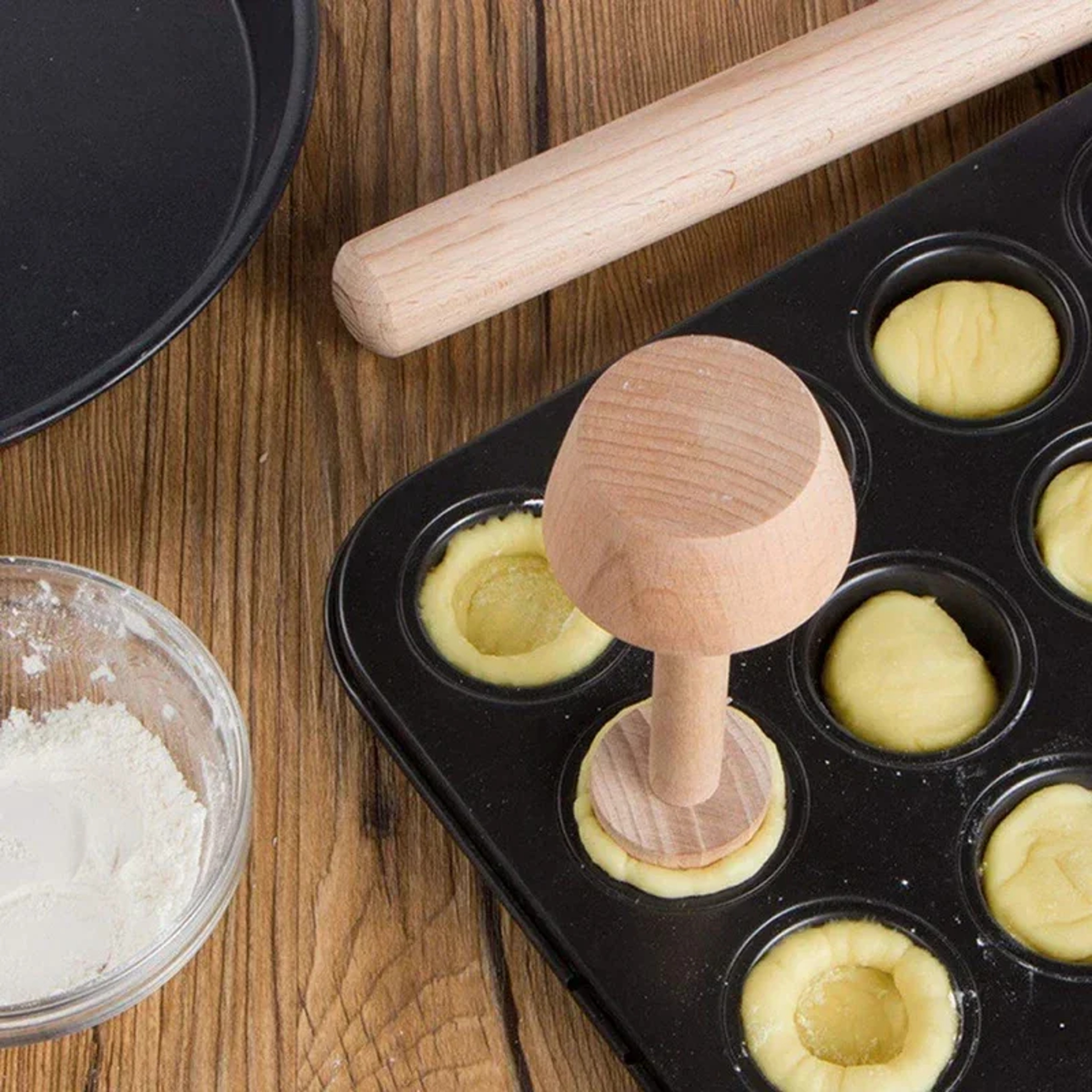 Wooden Egg Tart Press Mold Set for Perfect Pastry Shells – view 2