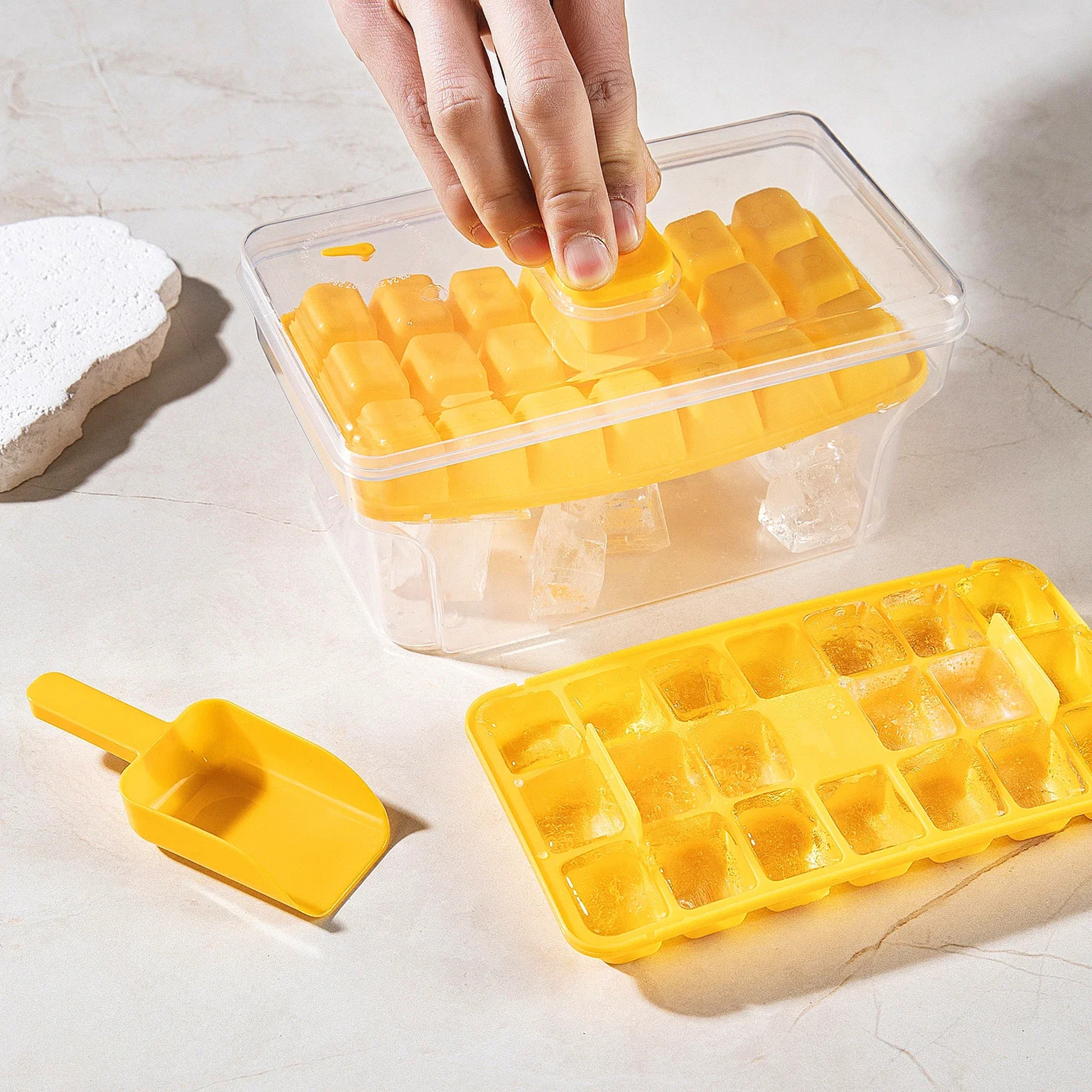Quick Press Ice Cube Tray Set with Lid & Bin 68 Cube Ice Cube Tray for Easy Release & Storage – view 5