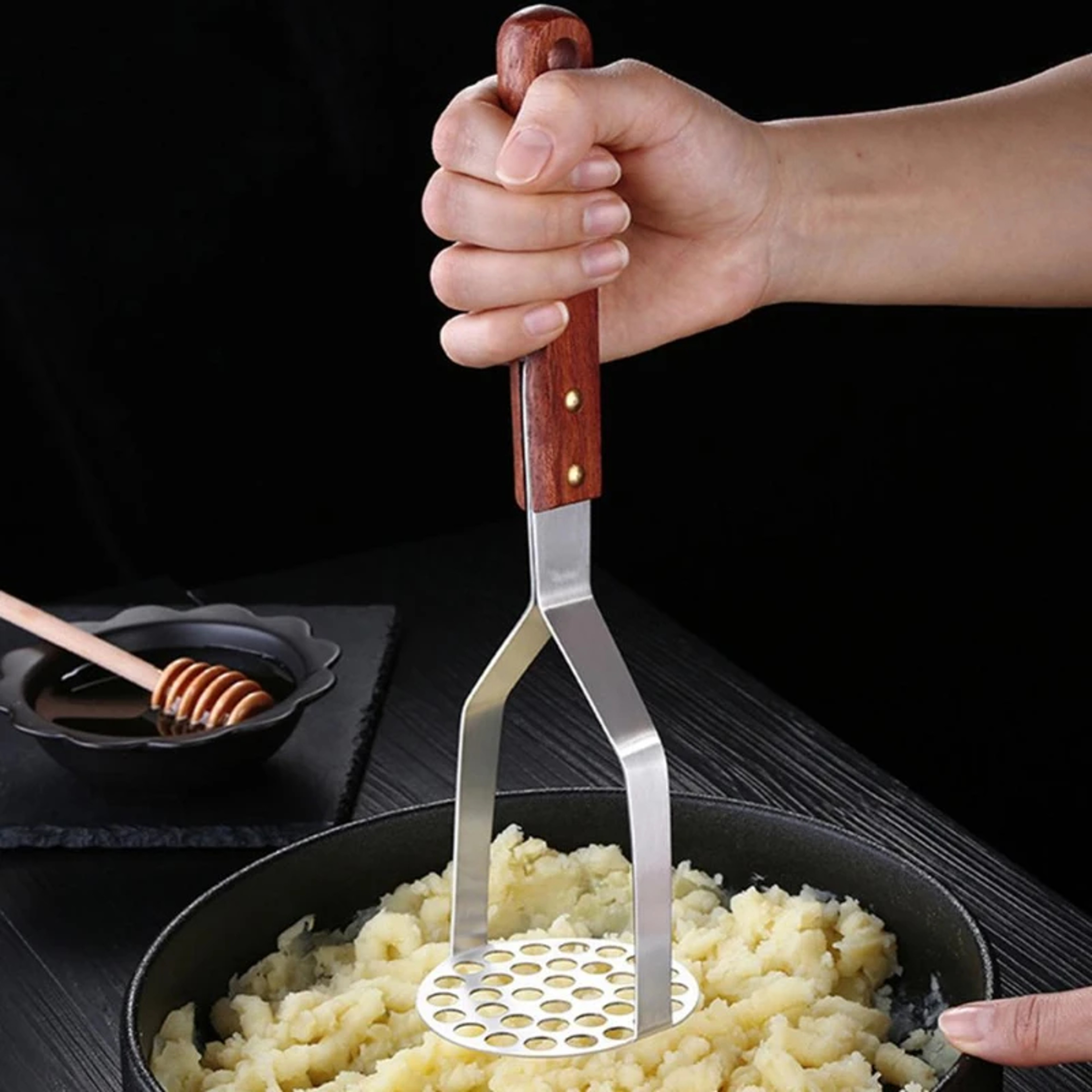 Creamy Mash Heavy Duty Potato Masher with Wooden Handle for Vegetables & Fruits – view 1