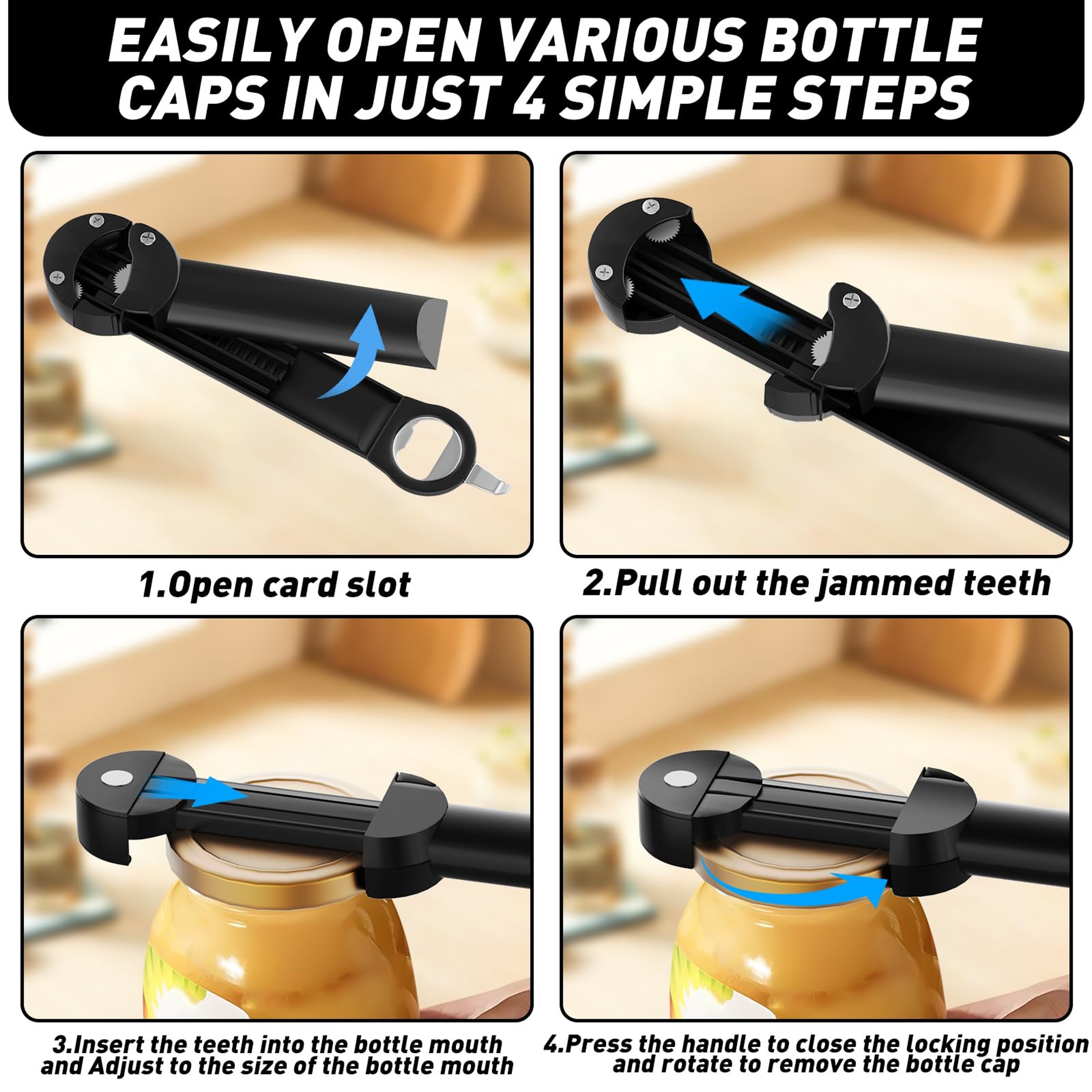 Adjustable Bottle Opener & Magnetic Jar Gripper for Weak Hands and Arthritis Relief – view 3