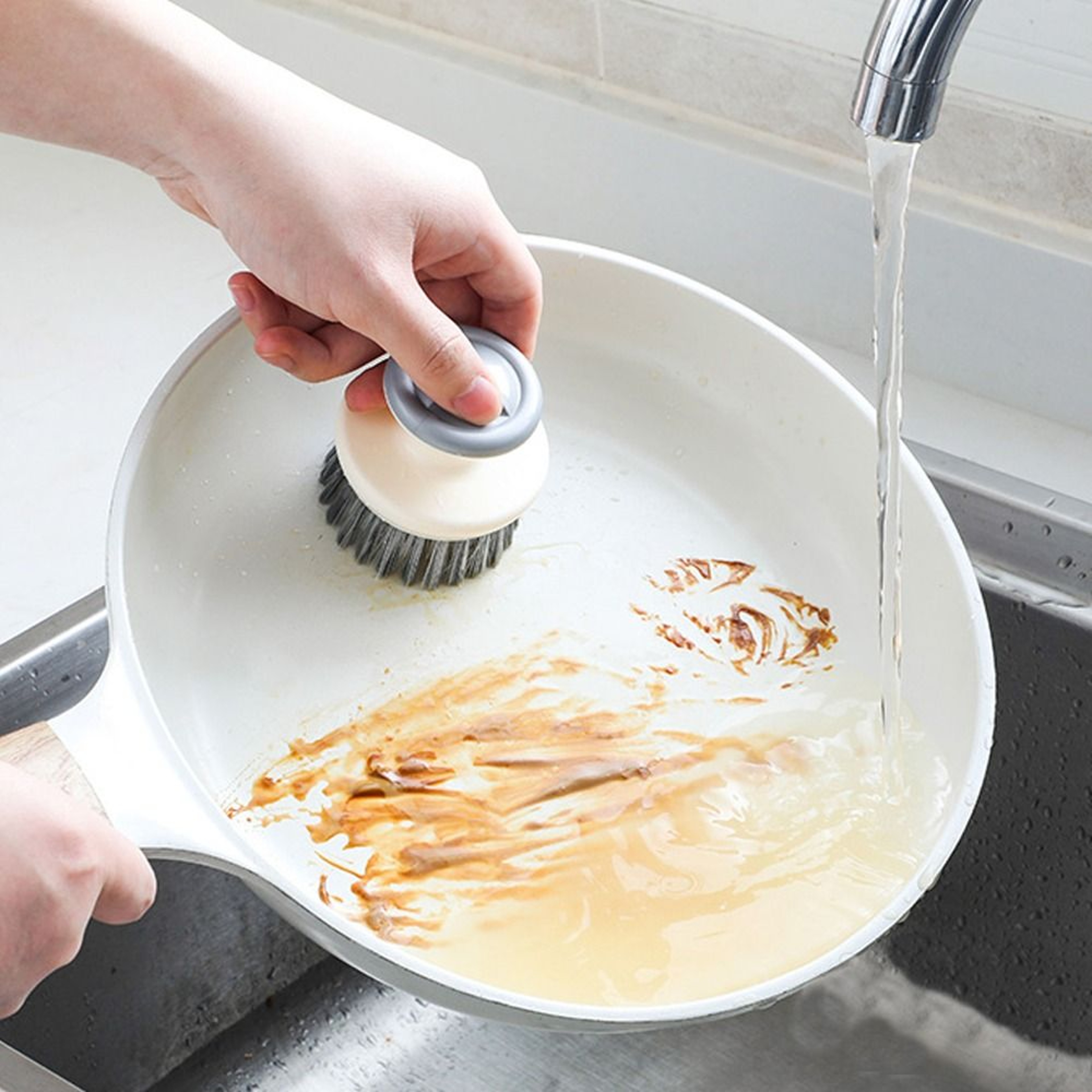 Heavy Duty Dish Scrub Brush with Handle for Pots, Pans & Sink Cleaning – view 4