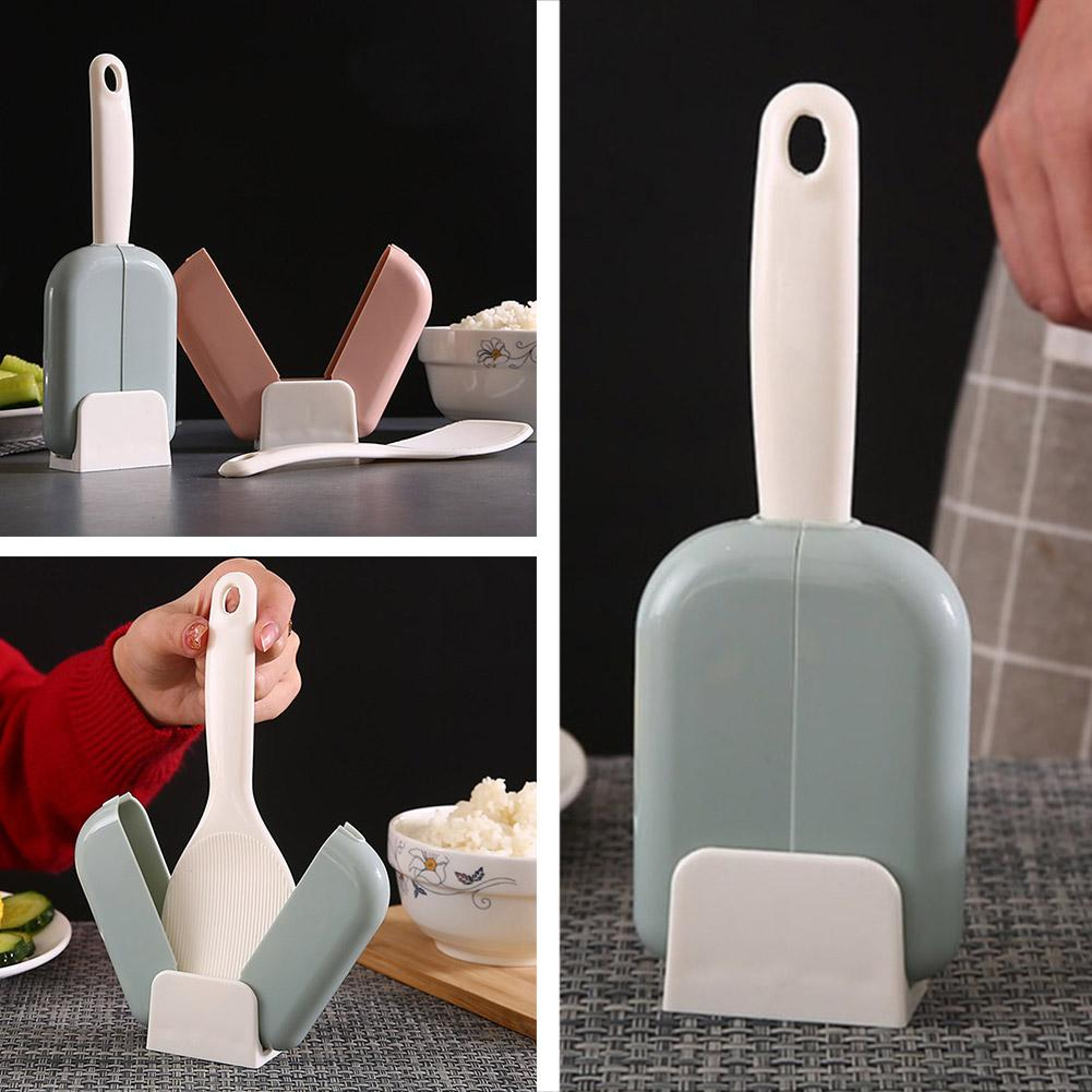 Self Standing Rice Spoon Holder with Non Stick Rice Paddle and Dustproof Spoon Stand – view 3