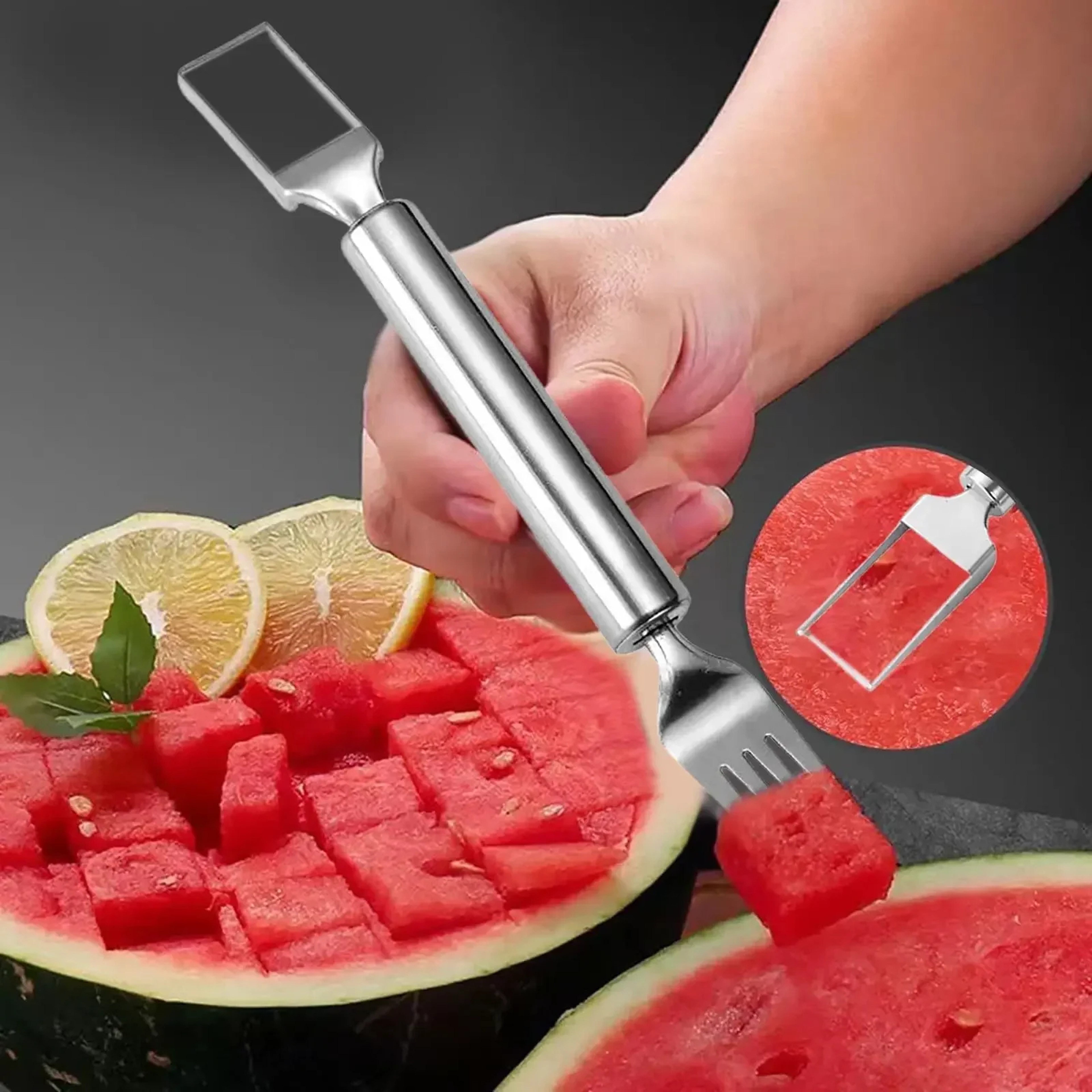 Watermelon Cutter Stainless Steel Fruit Cutter  Melon Cube Slicer Fork 0