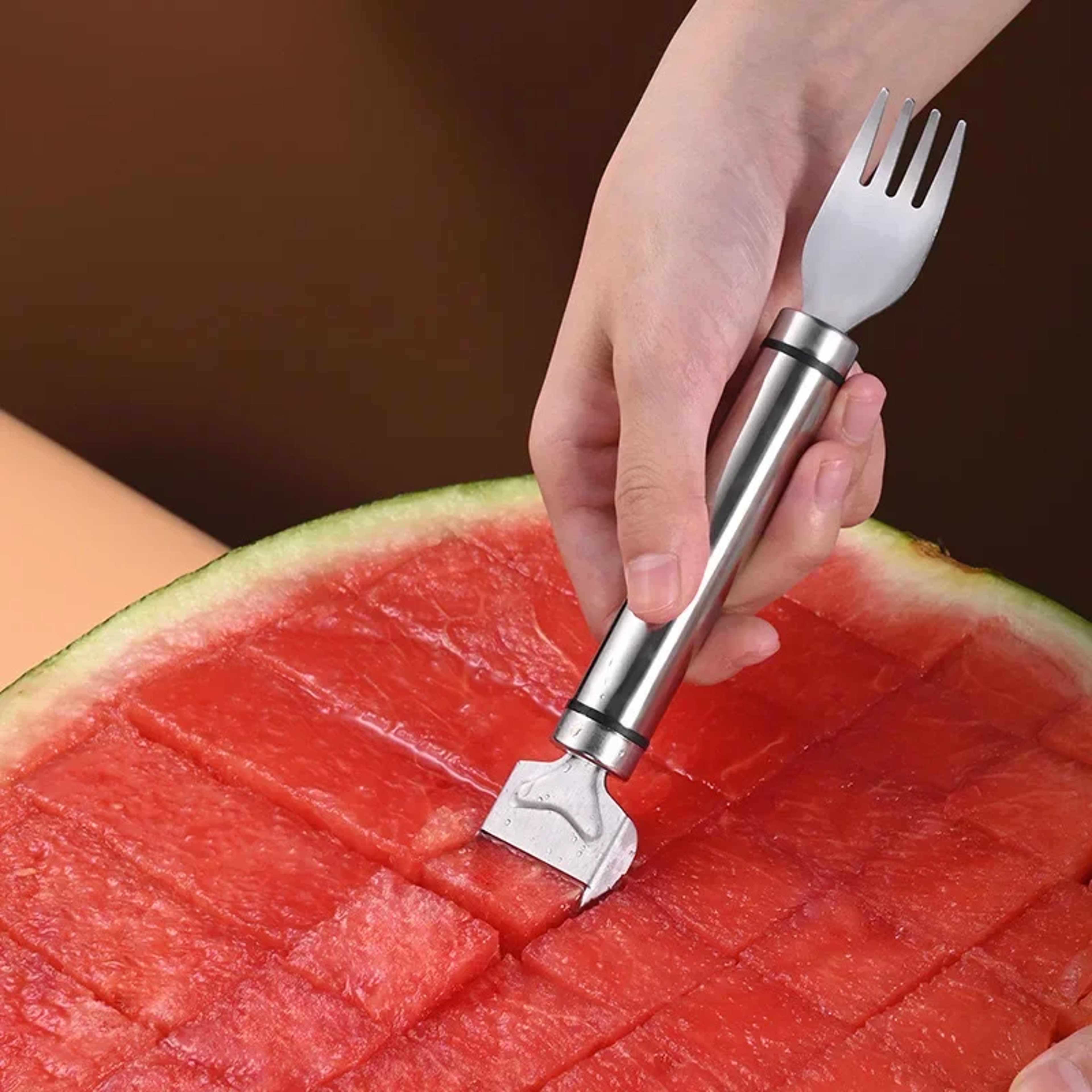 Watermelon Cutter Stainless Steel Fruit Cutter  Melon Cube Slicer Fork 2