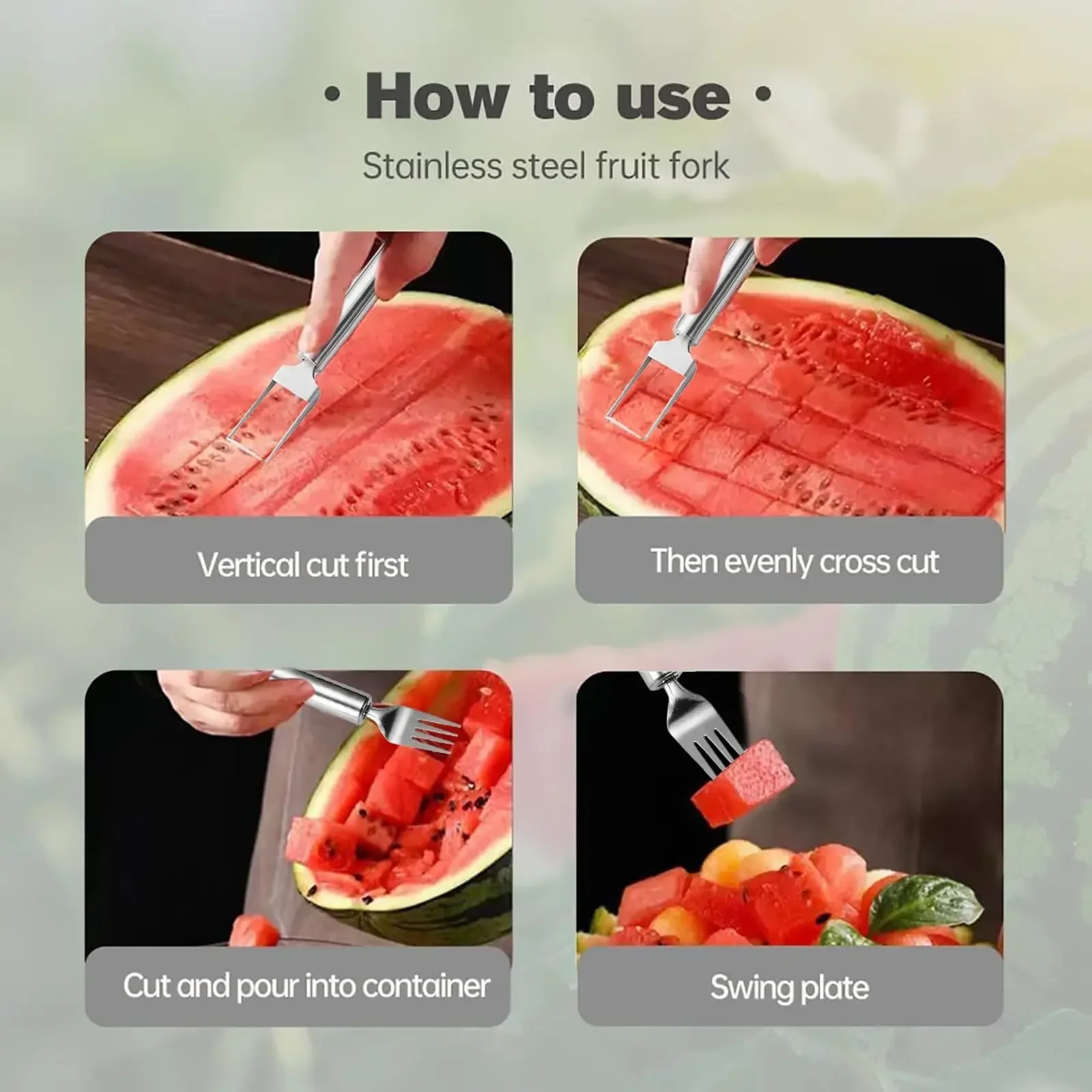 Watermelon Cutter Stainless Steel Fruit Cutter  Melon Cube Slicer Fork 4