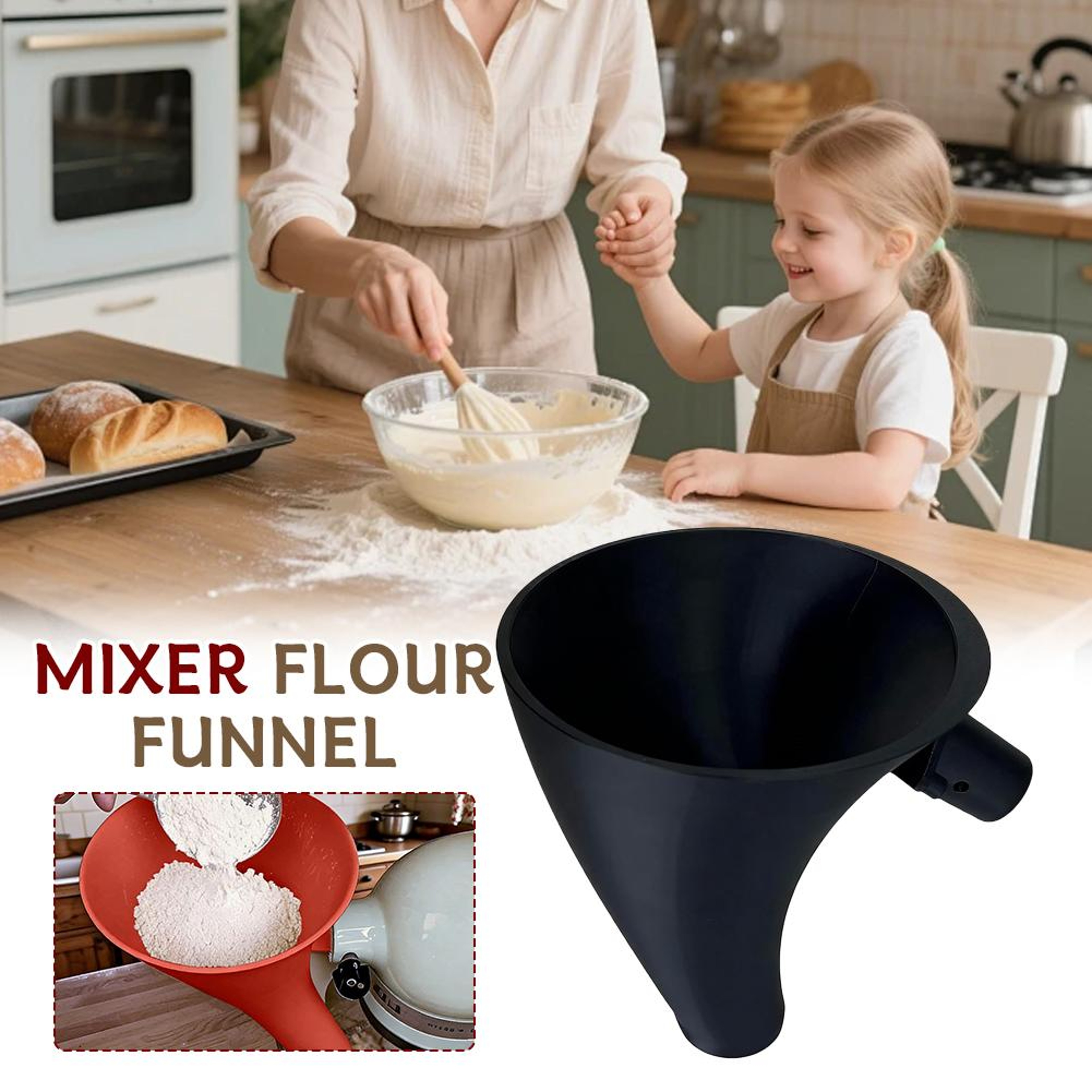 Wide Mouth Stand Mixer Funnel For 5 Qt KitchenAid Mixer Spill Proof Baking Accessory 1