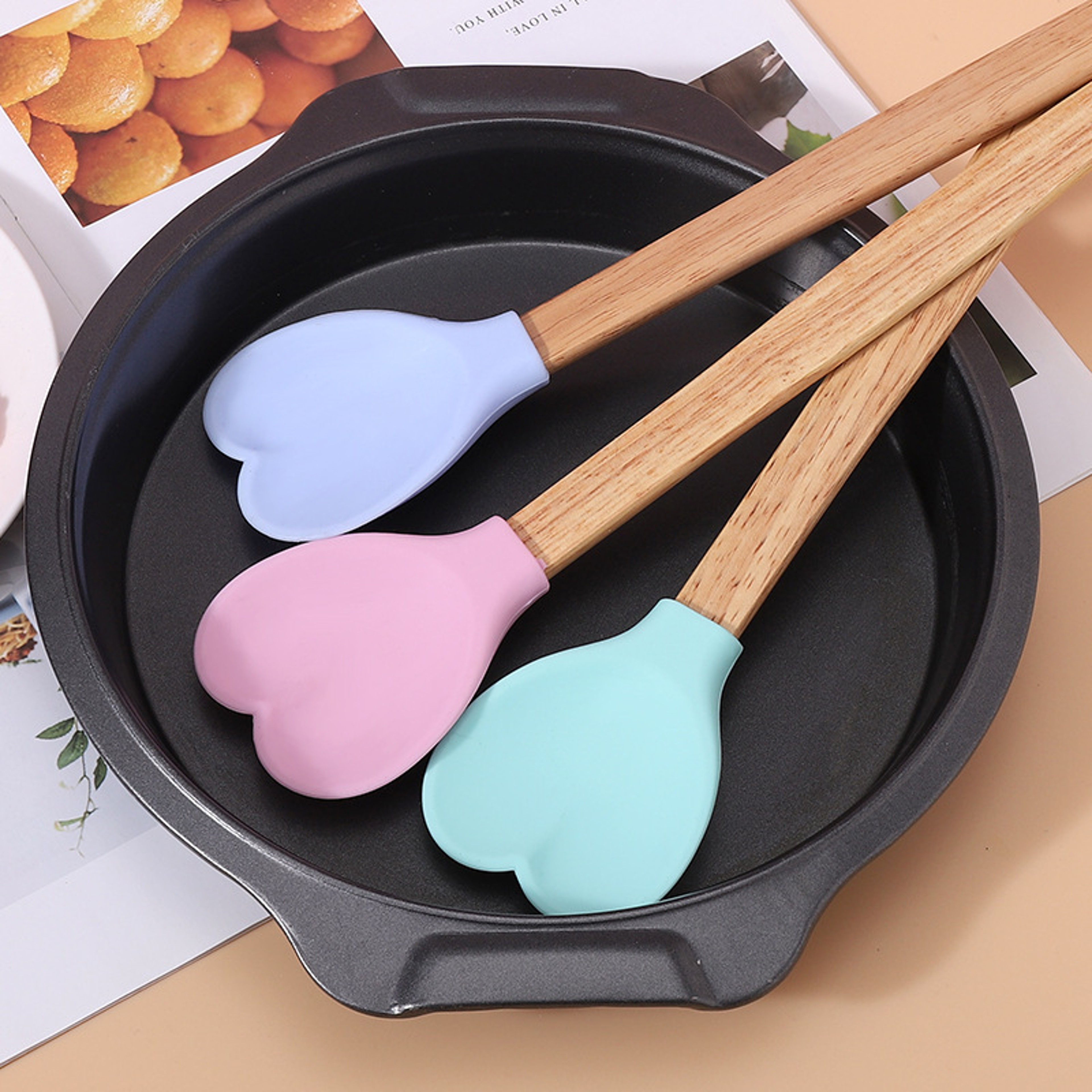 Heart Shaped Silicone Spatula with Wooden Handle for Baking, Mixing & Cooking – view 6